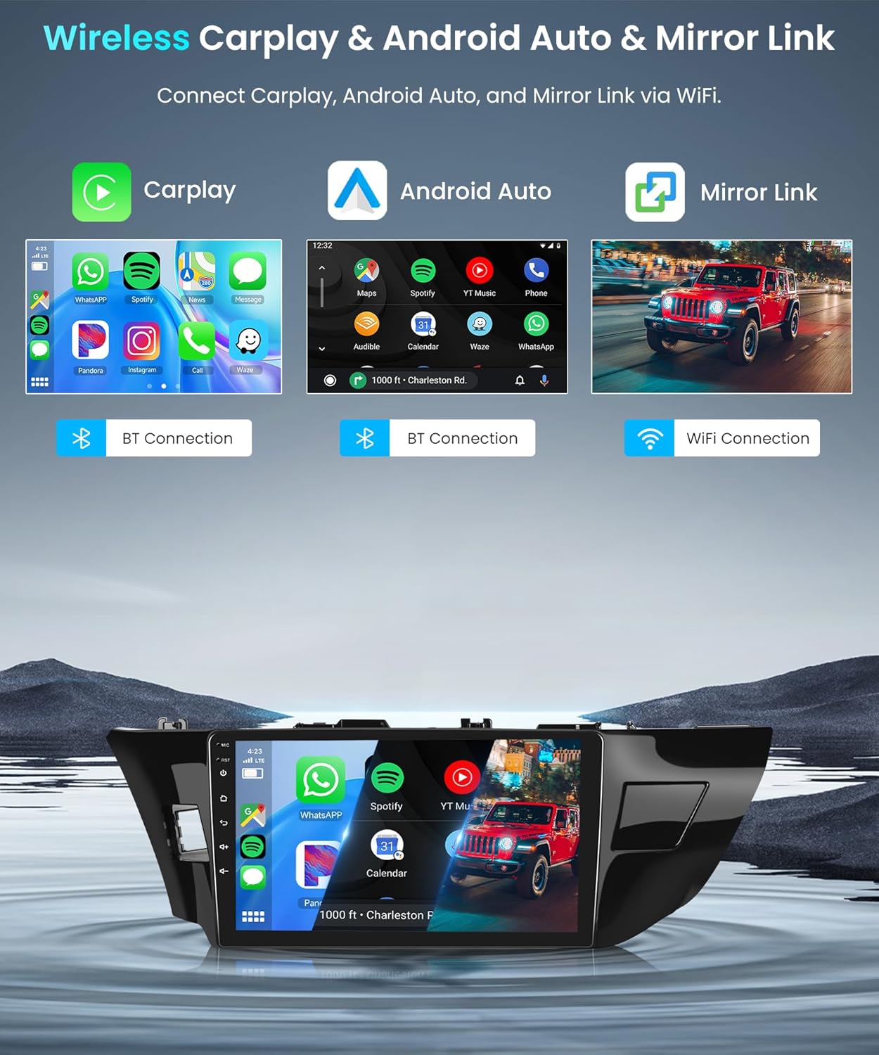 4+64G Android Car Radio Stereo for Toyota Corolla/Levin 2014-2017 with Wireless Carplay Android Auto, 10'' Touch Screen with Bluetooth GPS Navigation Mirror Link WiFi FM/RDS DSP AHD Backup Camera SWC