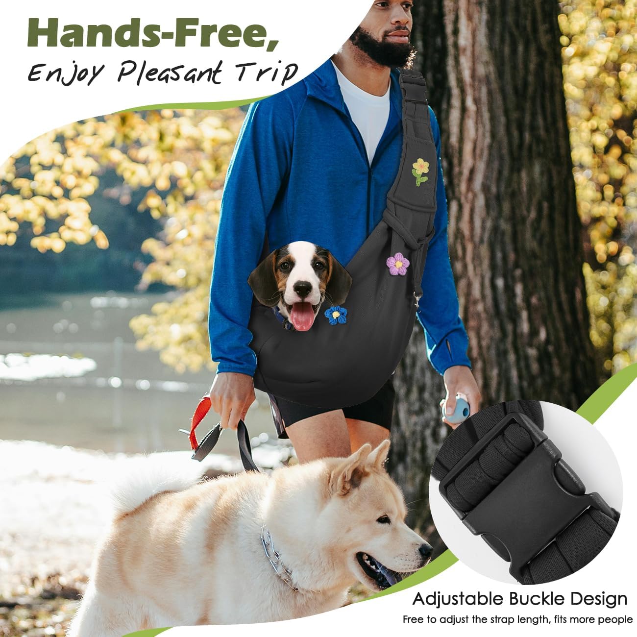 Pawaboo Small Dog Sling Carrier, Reversible Hands Free Dog Sling Carrier for Small Dogs and Cats, Puppy Sling Carrier with Adjustable Strap Buckle & Safety Harness, Puppy Essentials, Grey