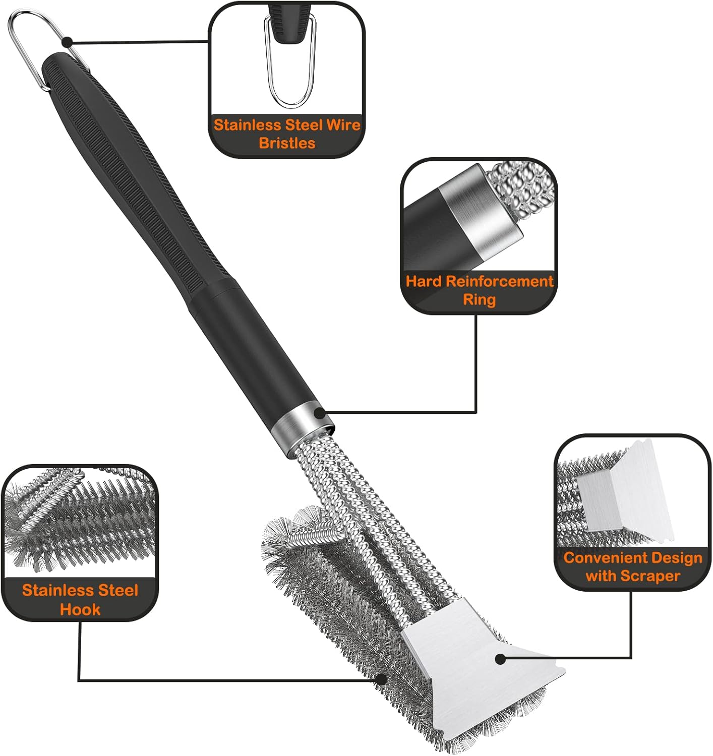 2 Packs BBQ Grill Brush, BBQ Brush Cleaner for Grill, BBQ Accessories Cleaning Brush, BBQ Brush Bristle Free Suitable for Gas, Charcoal, Infrared & Barbecue Grill