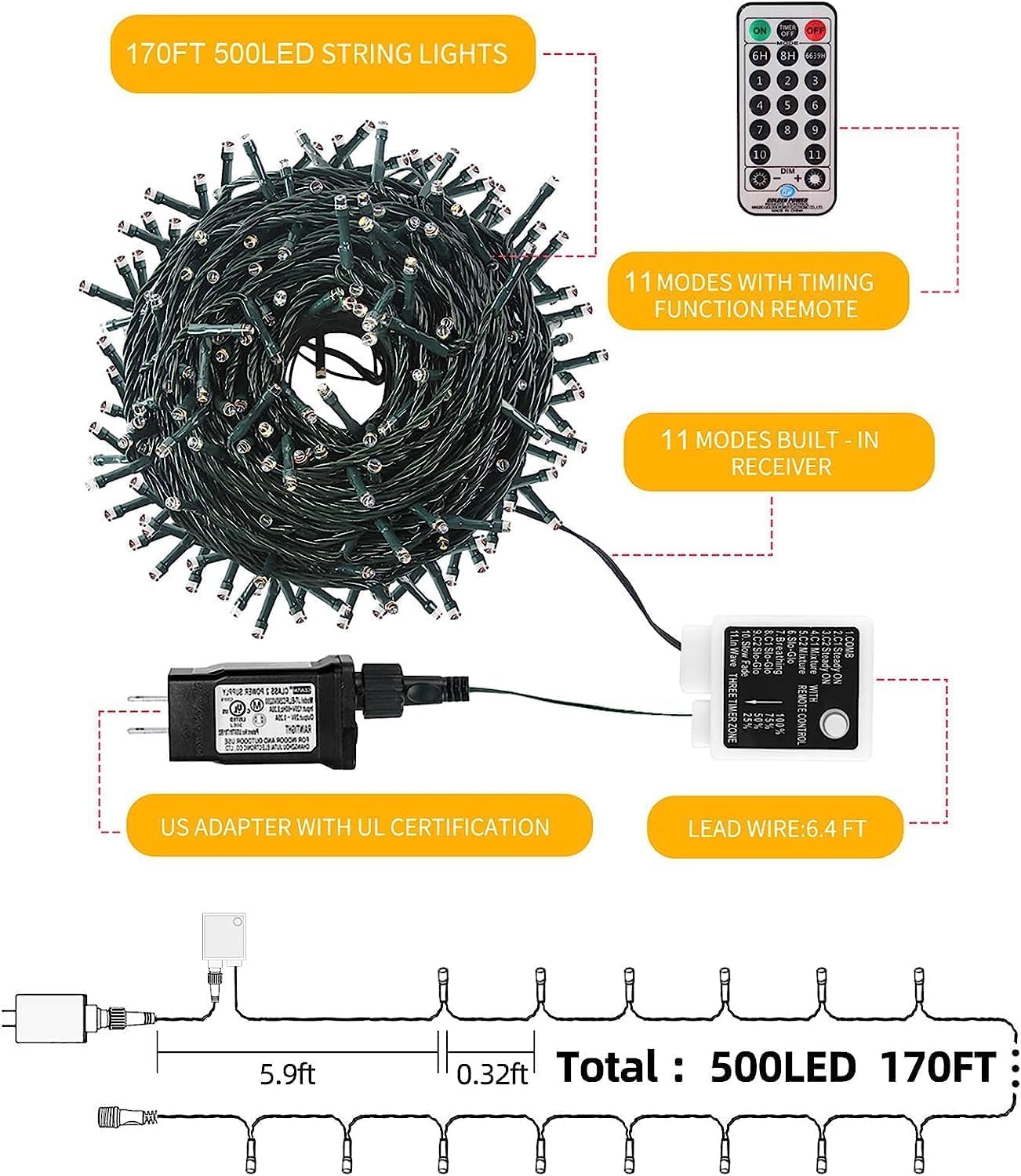 Tcamp 105FT 300 LED Purple Orange Halloween Decorations Lights Motion Activated Sync with 4 Scary Music, 6 Modes Halloween String Lights for Party Yard Outdoor Indoor Decor (3 Sets Connectable)