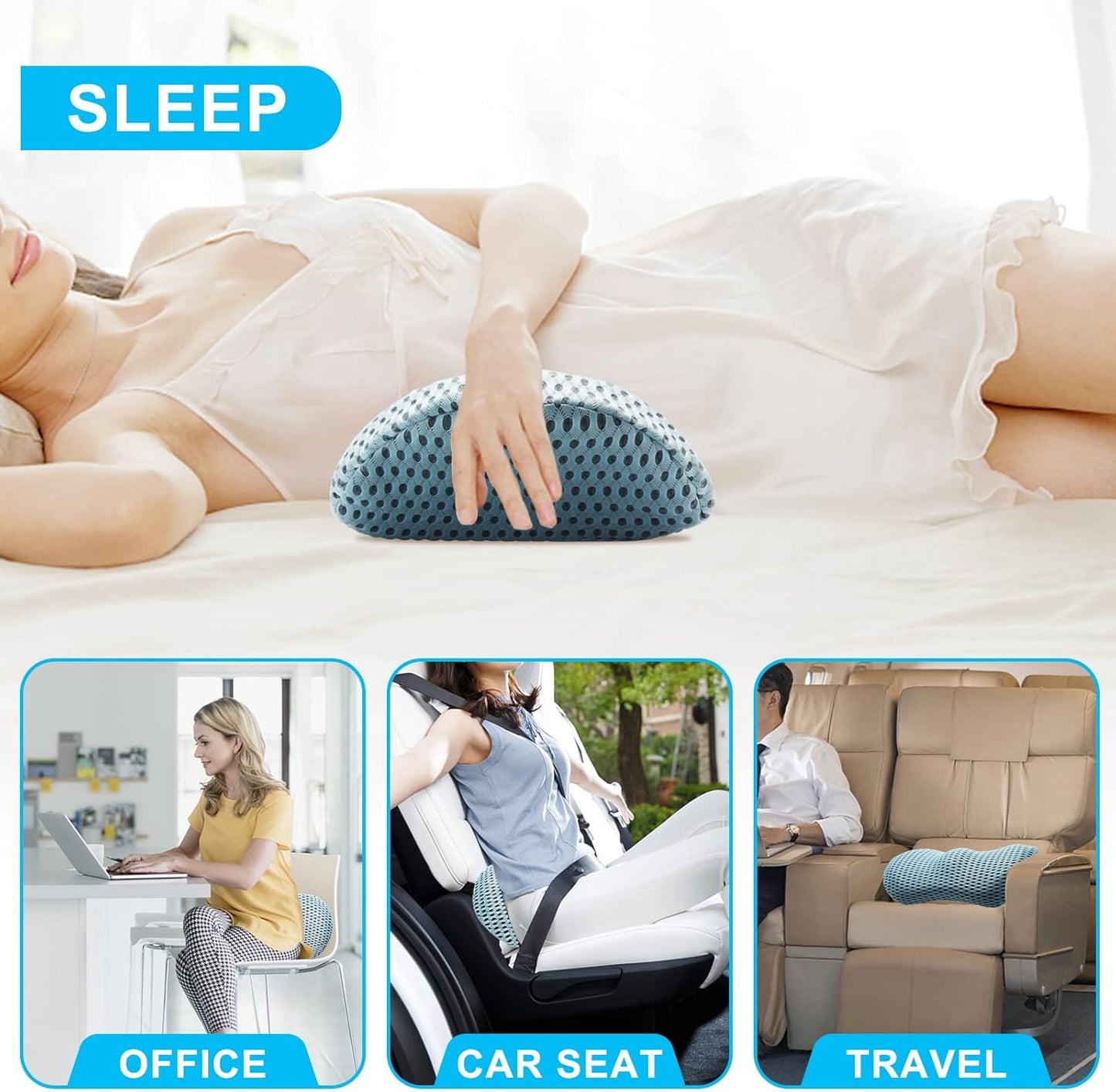 Lumbar Support Pillow for Lower Back Pain Relief – Ergonomic Streamline Memory Foam Cushion for Office Chair, Car Seat, Bed, and Sleeping – Ideal for Drivers and Office Workers (Black)