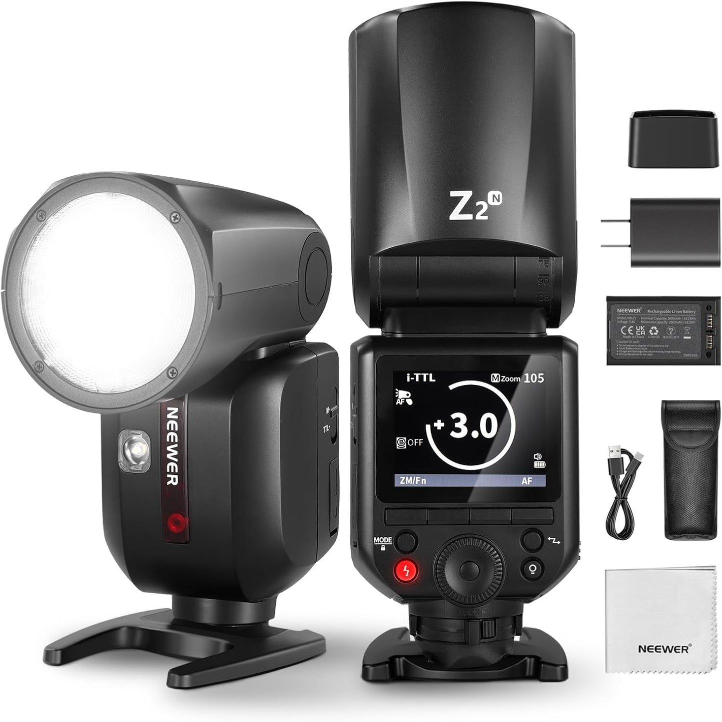NEEWER Z2PRO-C 2.4G TTL Round Head Flash Speedlite Compatible with Canon, Wireless Compatible with Godox, Upgraded UI, 76Ws 1/8000s HSS, TTL/M TCM Switch, 7.2V/3000mAh Battery, 600 Full Power Flash