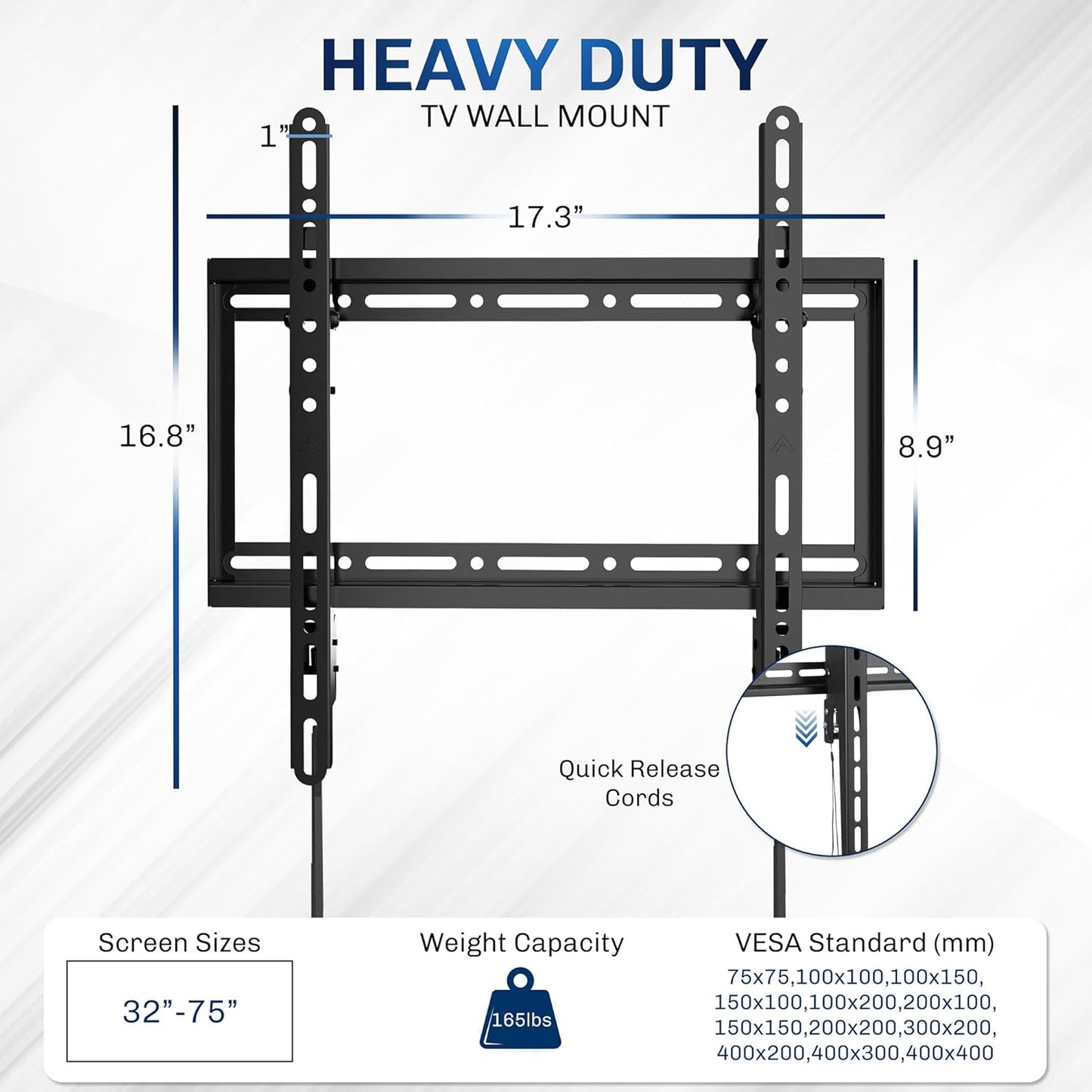 VIVO Extra Large Heavy Duty 43 to 100 inch LCD LED Curved and Flat Panel Screen, TV Wall Mount Bracket with Max 800x400mmmm VESA, Black, MOUNT-VW100F