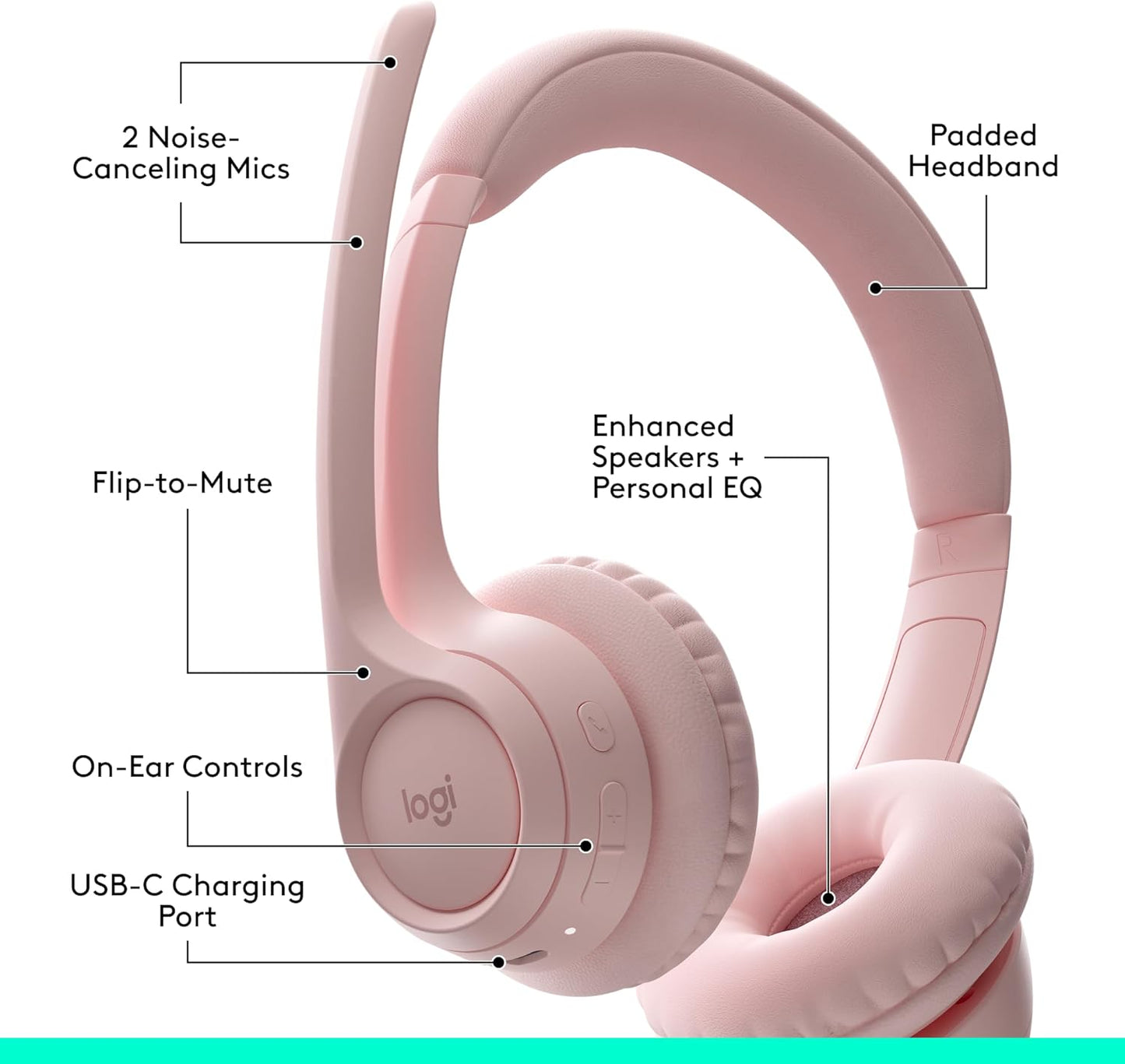 Logitech Zone 301 Wireless Bluetooth Headset with Noise-Canceling Microphone, Compatible with Windows, Mac, Chrome, Linux, iOS, iPadOS, Android – Graphite