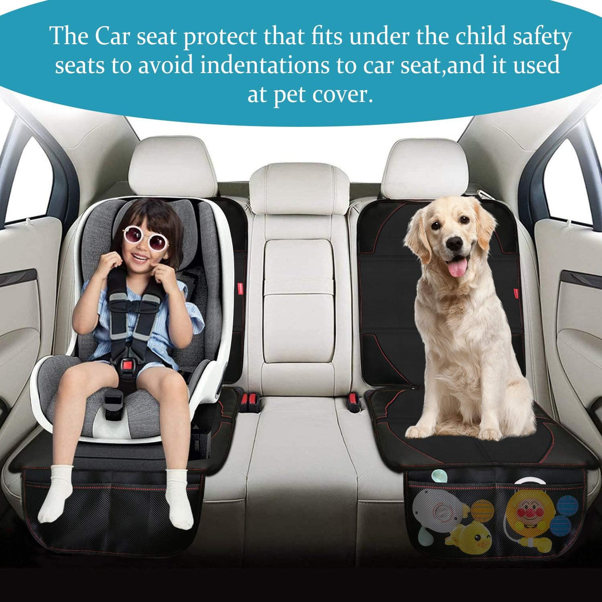MORROLS Car Seat Protector, 2 Pack Seat Protector Carseat with Thickest Padding, Baby/Pets Car Seat Protector for Child Car Seat-Mesh Pockets-Waterproof-Universal Size(Black)