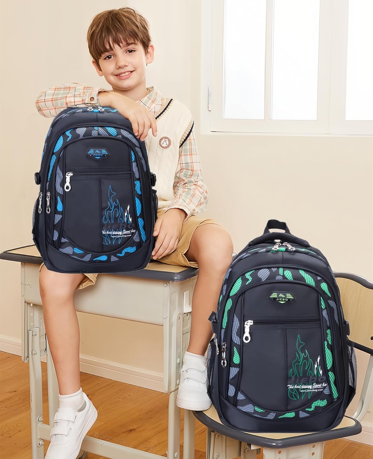 Blue-Camouflage Backpacks for Boys School Elementary, Camouflage Boys School Bags Capacity Bookbags
