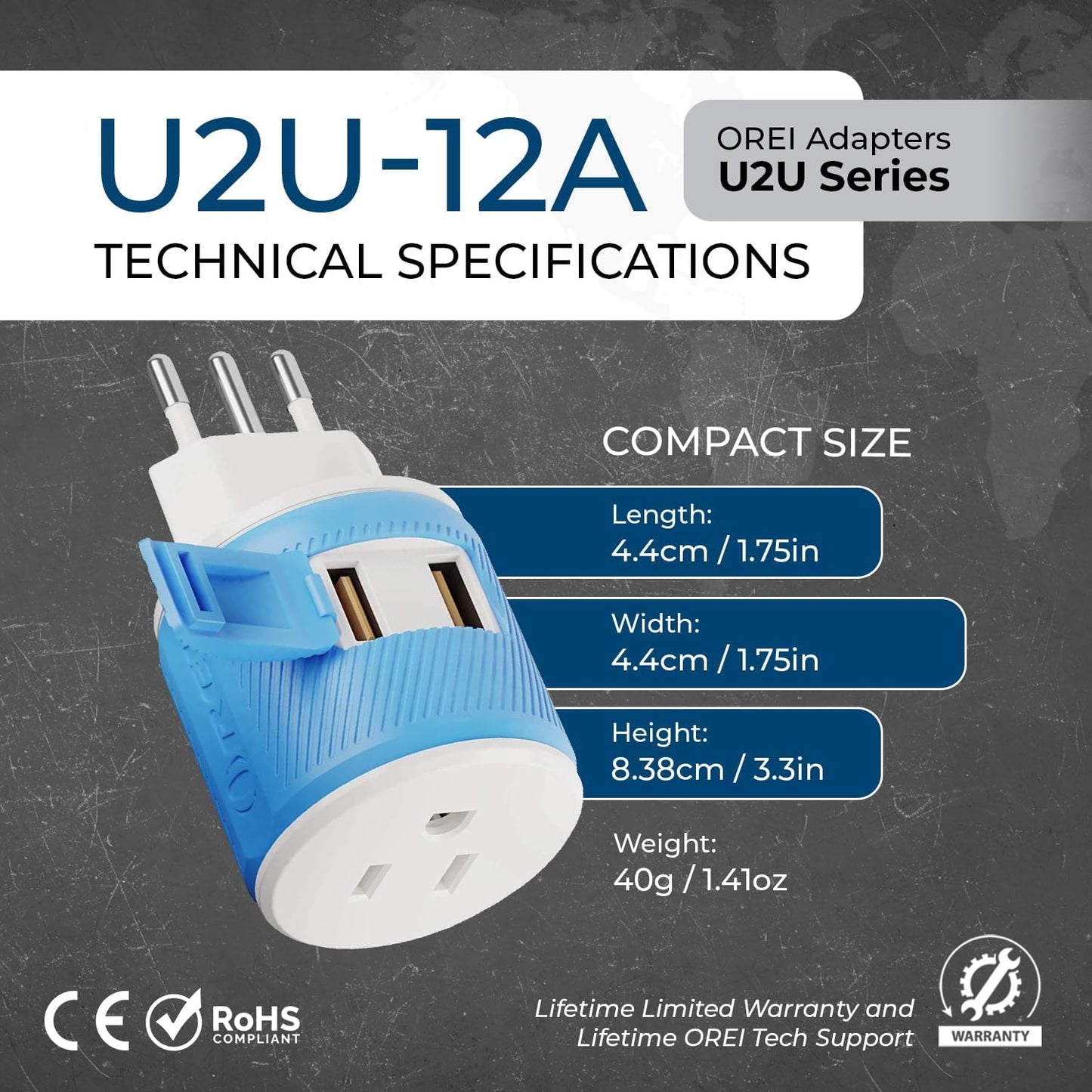 OREI South Africa, Botswana, Namibia Travel Plug Adapter with Dual USB - USA Input - Type M (U2U-10L), Will work with Cell Phones, Camera, Laptop, Tablets, iPad, iPhone