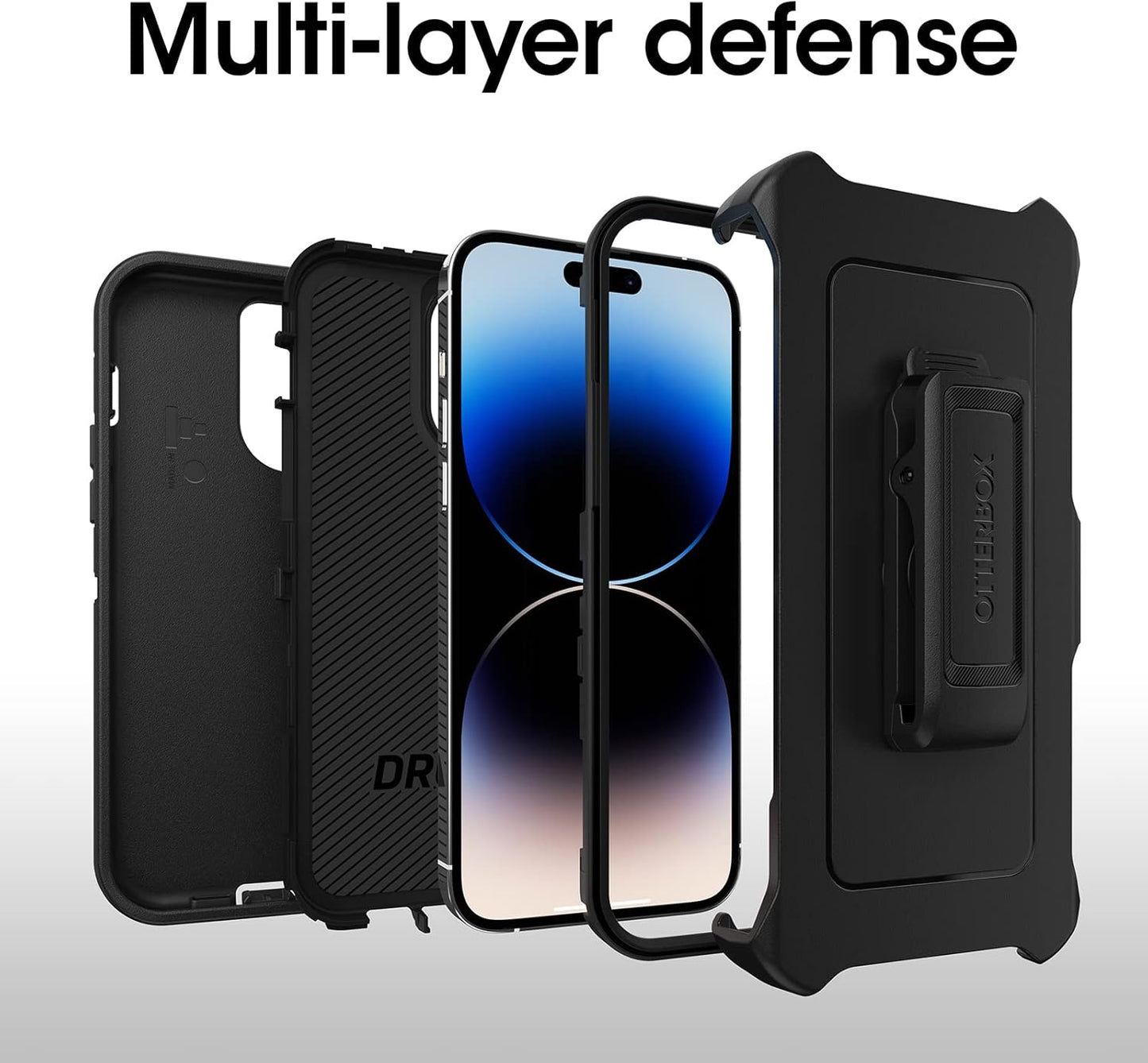 OtterBox iPhone 14 Pro Max (ONLY) Defender Series Case - Black, Rugged & Durable, with Port Protection, Includes Holster Clip Kickstand