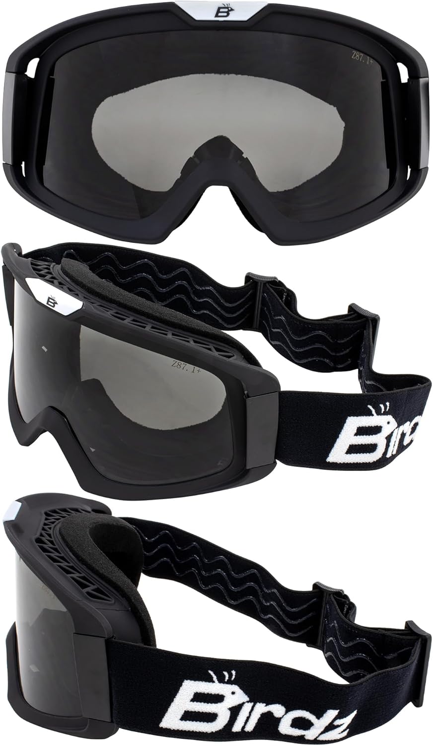 Birdz Eyewear Pelican Fitover Padded ATV Motorcycle Riding Over The Glasses (OTG) Goggles Black