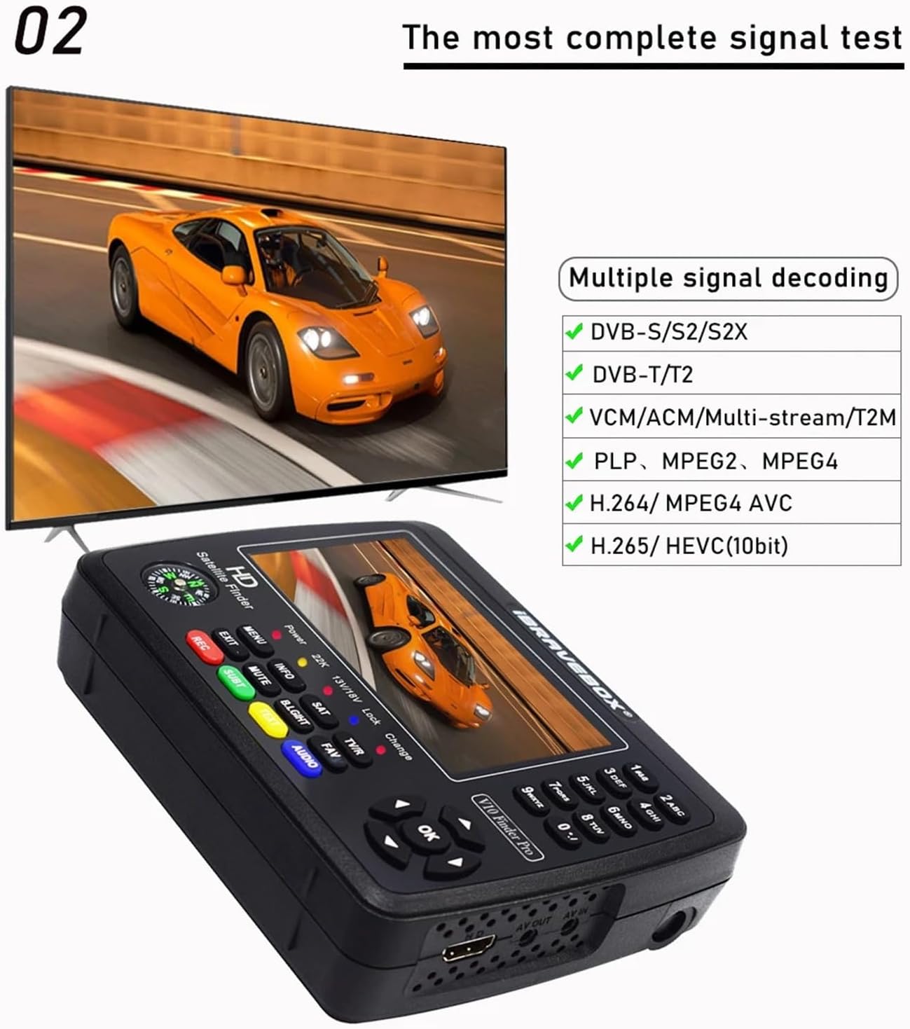 V10 Finder Pro Satellite Meter DVB-S2/S2X DVB-T2/T H.265 Vs Kpt 717st Plus Gtmedia V8 Finder Pro2 Dvb T2 Satfinder(V10 Finder WiFi)