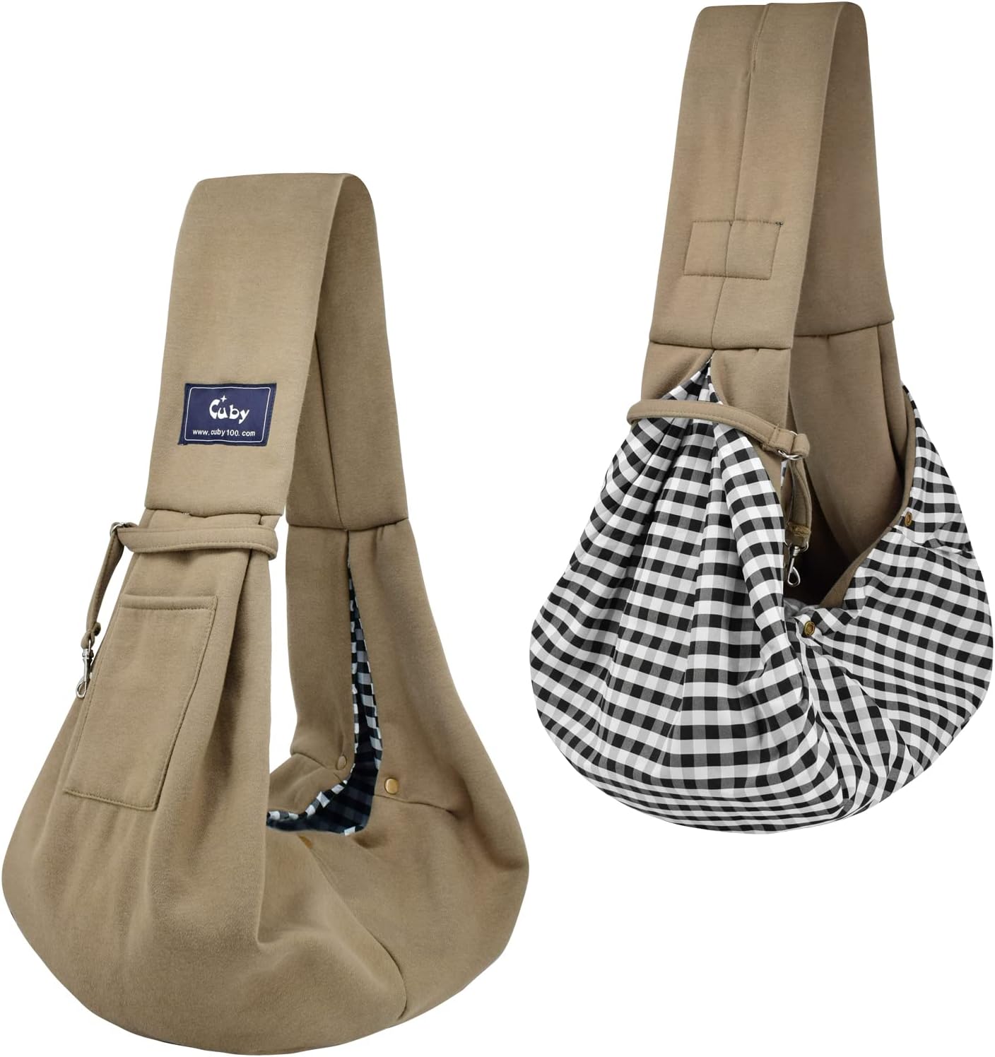 Cuby Adjustable Dog Cat Sling Padded Hard Bottom Pet Carrier Sling Soft Carrying Puppy Bag for Small Dogs Cats Outdoor Travel (Grayish-White)