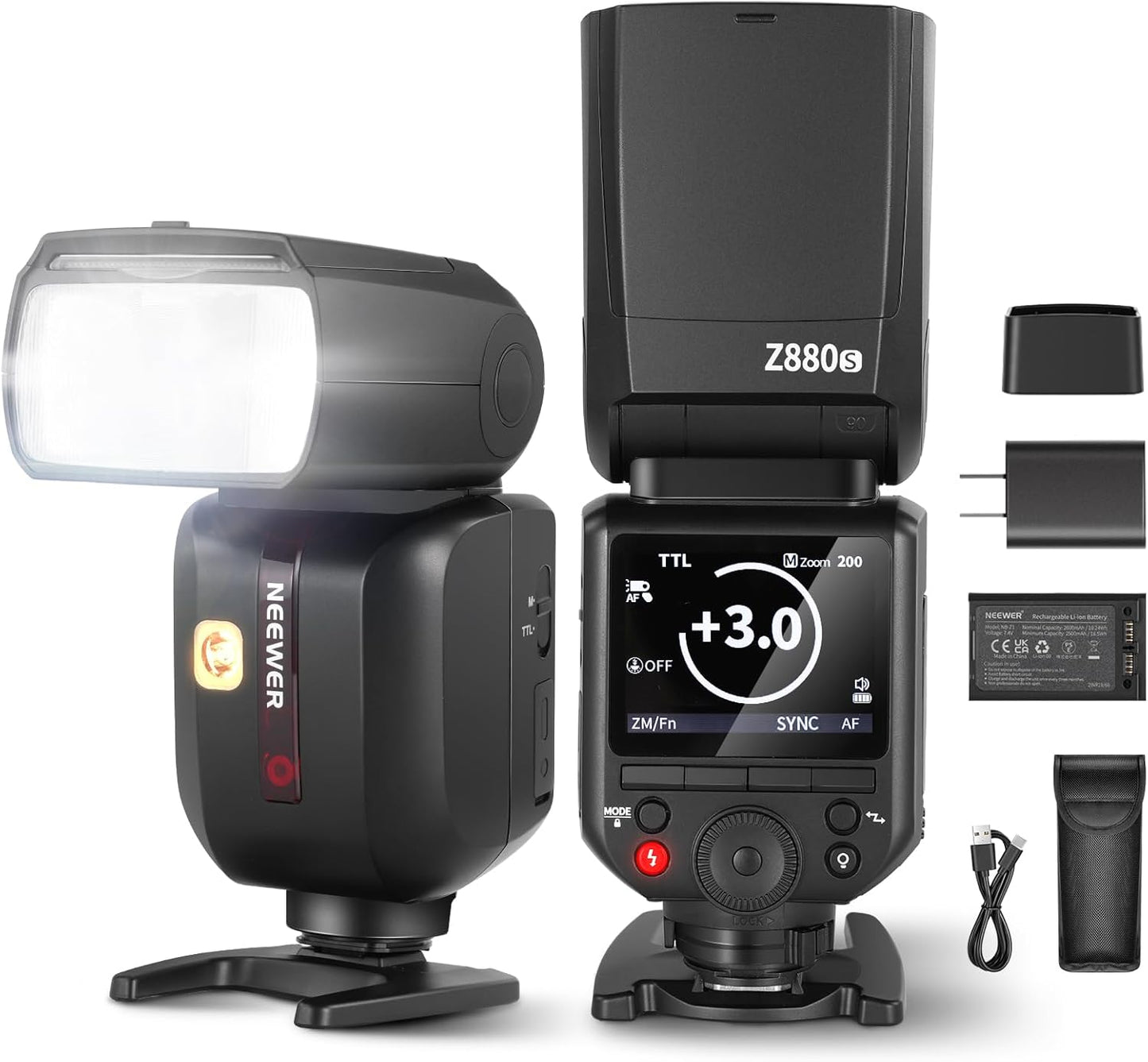 NEEWER Z880-C 2.4G 76Ws TTL Camera Flash Speedlite Compatible with Canon, Upgraded UI, Adjustable Modeling Lamp, TTL/M Quick Switch TCM Key, 1/8000s HSS 7.4V/2600mAh Battery 480 Full Power Flash