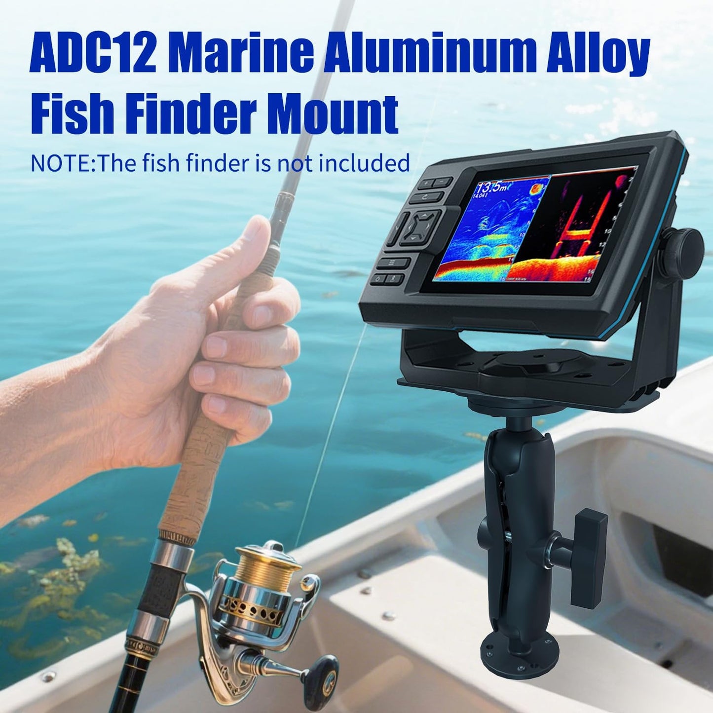 S109 Aluminum Alloy Fish Finder Mount with C Size 1.5" Ball, Dual Purpose Rectangle Plate & Round Base, 6.7" Long Arm Marine Electronic Mount Compatible with Garmin, Lowrance, Humminbird, and More