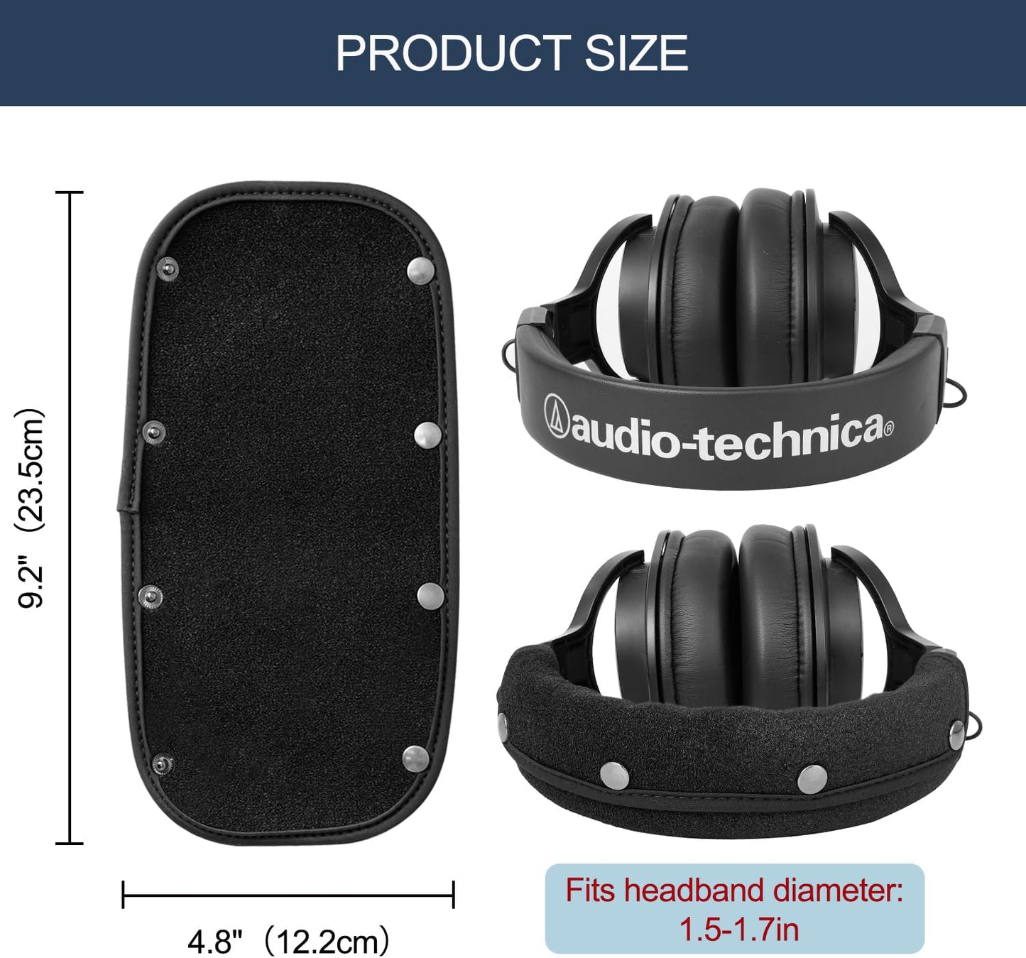 Protective Headband Cover for Audio Technica ATH M50, M50X, M50XWH, M50XBT, M50S/LE, M40X, M30 & More M Series, Machine Washable, No More Flaking Leather, Easy Installation, No Tool Needed | Black