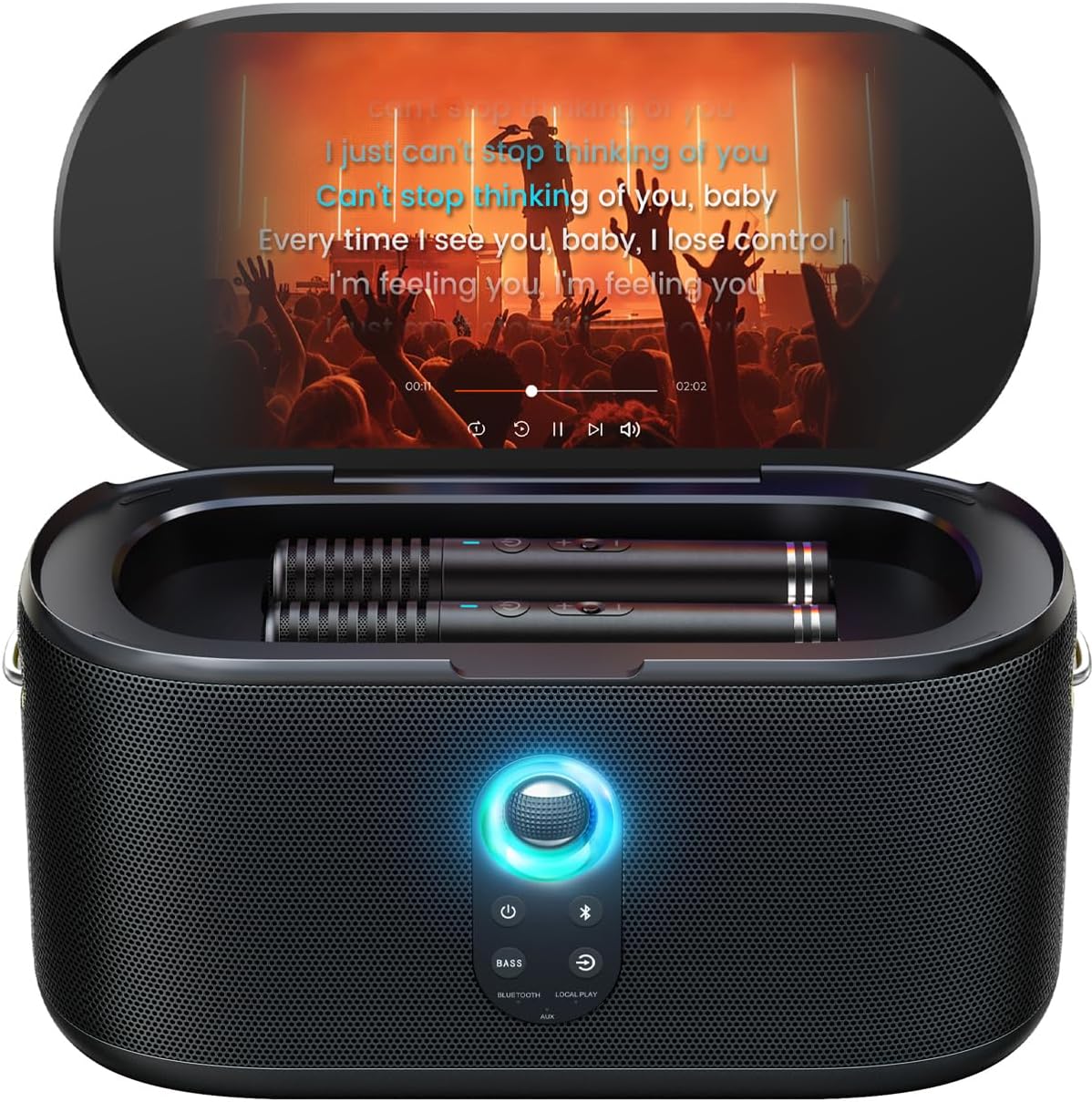 Karaoke Machine for Adults & Kids with Screen Lyrics Display, 2 Wireless Microphones Auto-Charging, Portable Bluetooth Speaker PA System WiFi/HDMI, Home Outdoor Party Speaker (Shell Series) (Shell S2)