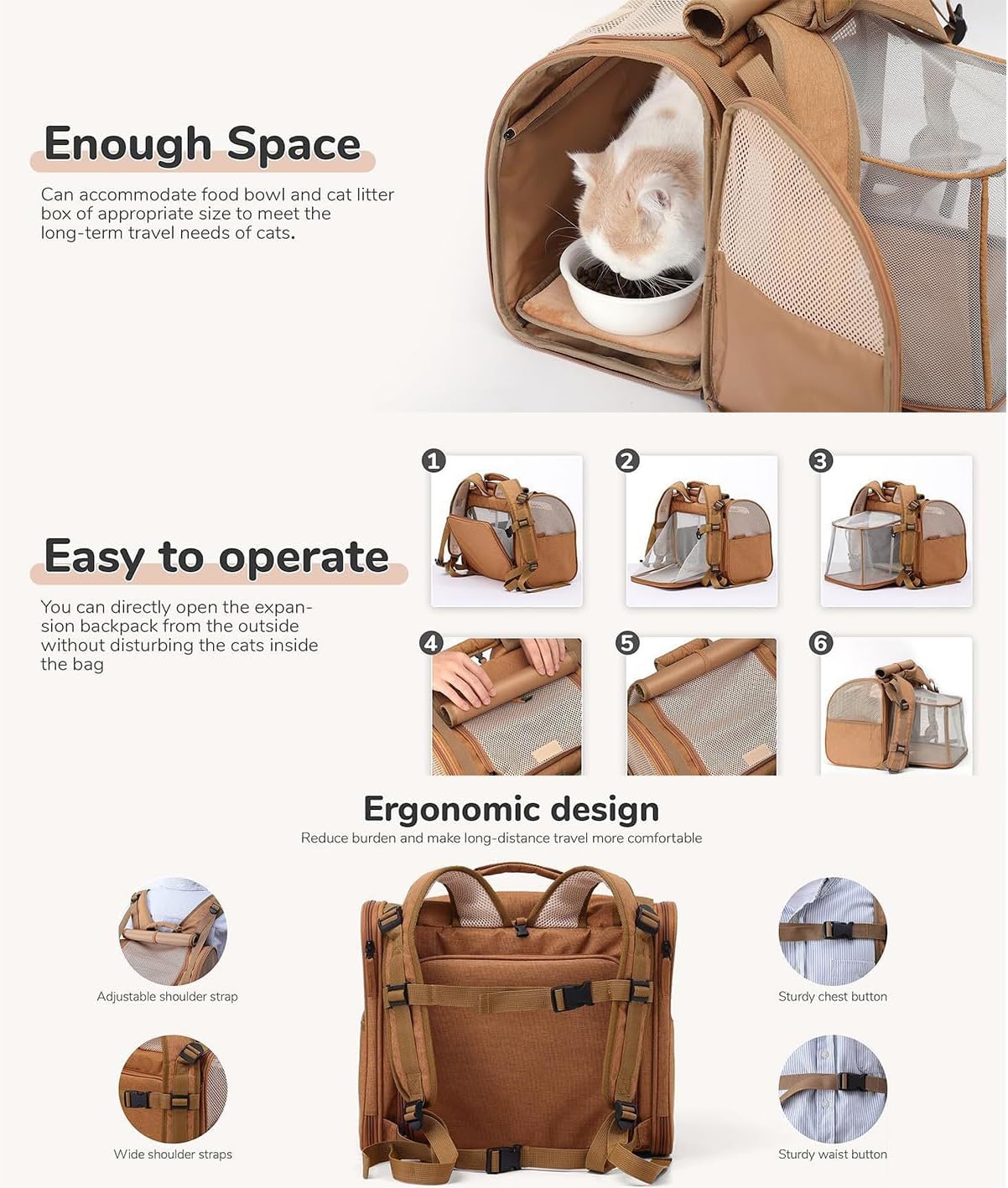 Large Cat Backpack Carrier Expandable Pet Carrier Backpack for Small Dogs Medium Cats Fit Up to 9 KG(20LB), Foldable Puppy Backpack for Travel, Hiking,