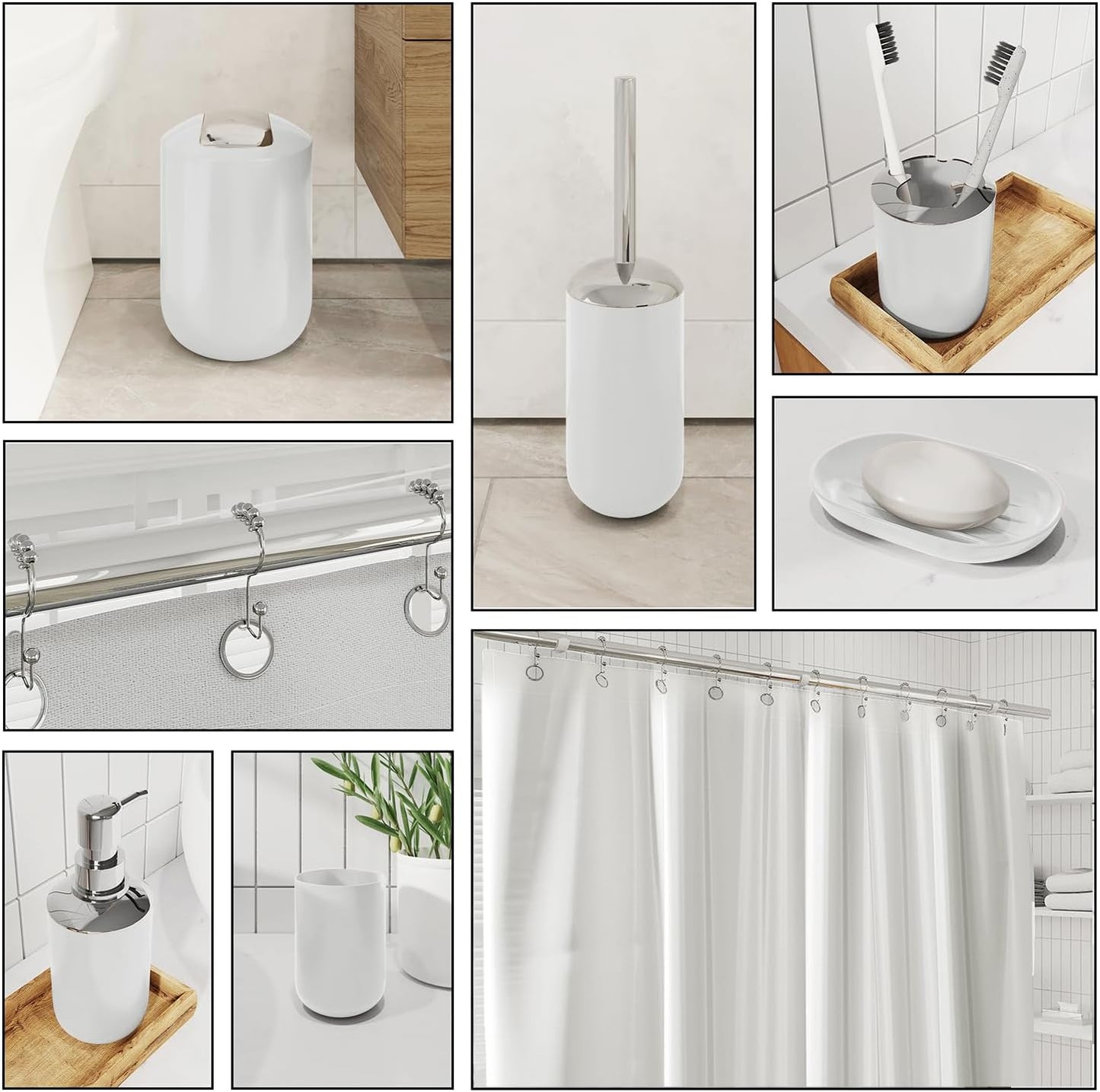 Clara Clark Bathroom Set - Gray Bathroom Accessories Set, Bathroom Sets with Shower Curtain and Rugs, 23PC Shower Curtain Set with Liner, Soap Dispenser, Soap Dish, Toilet Brush Holder, and Trash Can