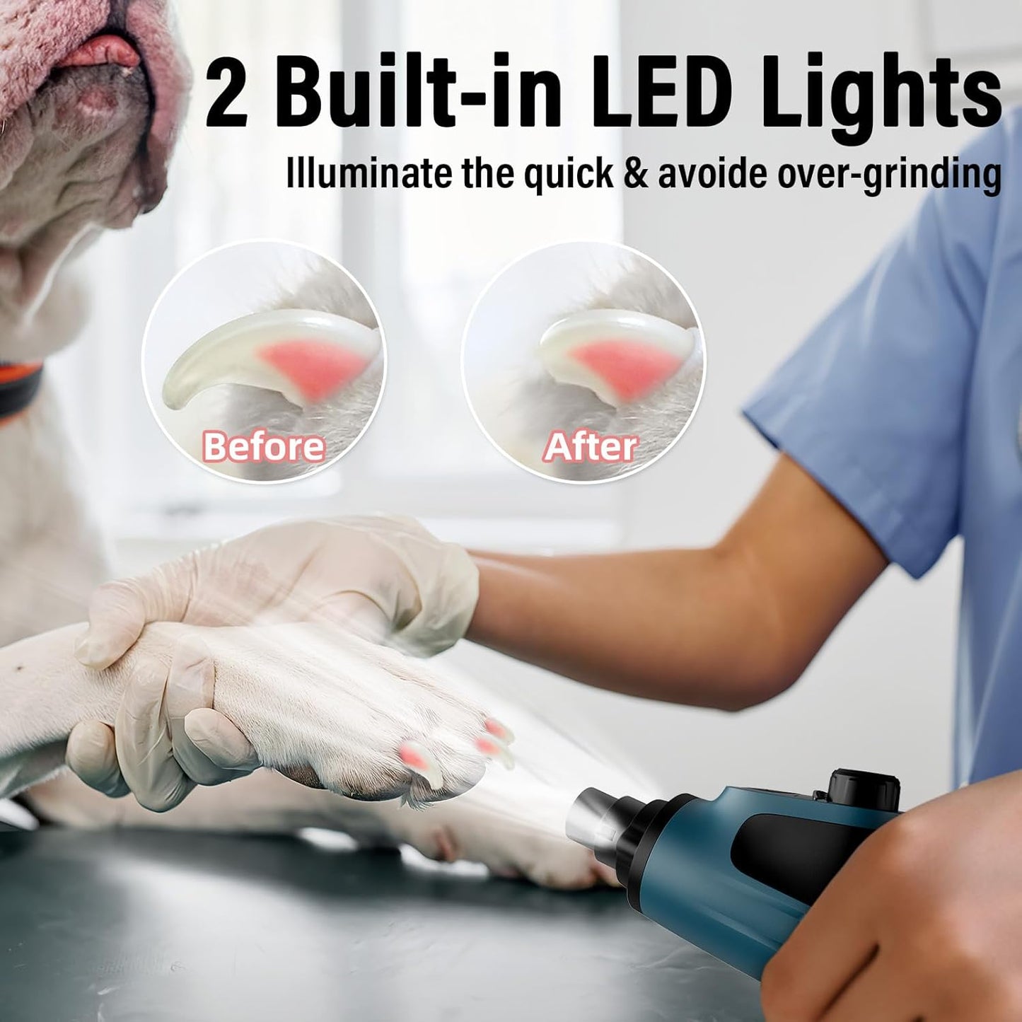 Casfuy Smart 6 Speed Dog Nail Grinder - Pet Nail Grinder with 2 LED Lights Super Quiet Rechargeable Electric Dog Nail Trimmer File Toenail Grinder for Large Medium Small Dogs (Red)