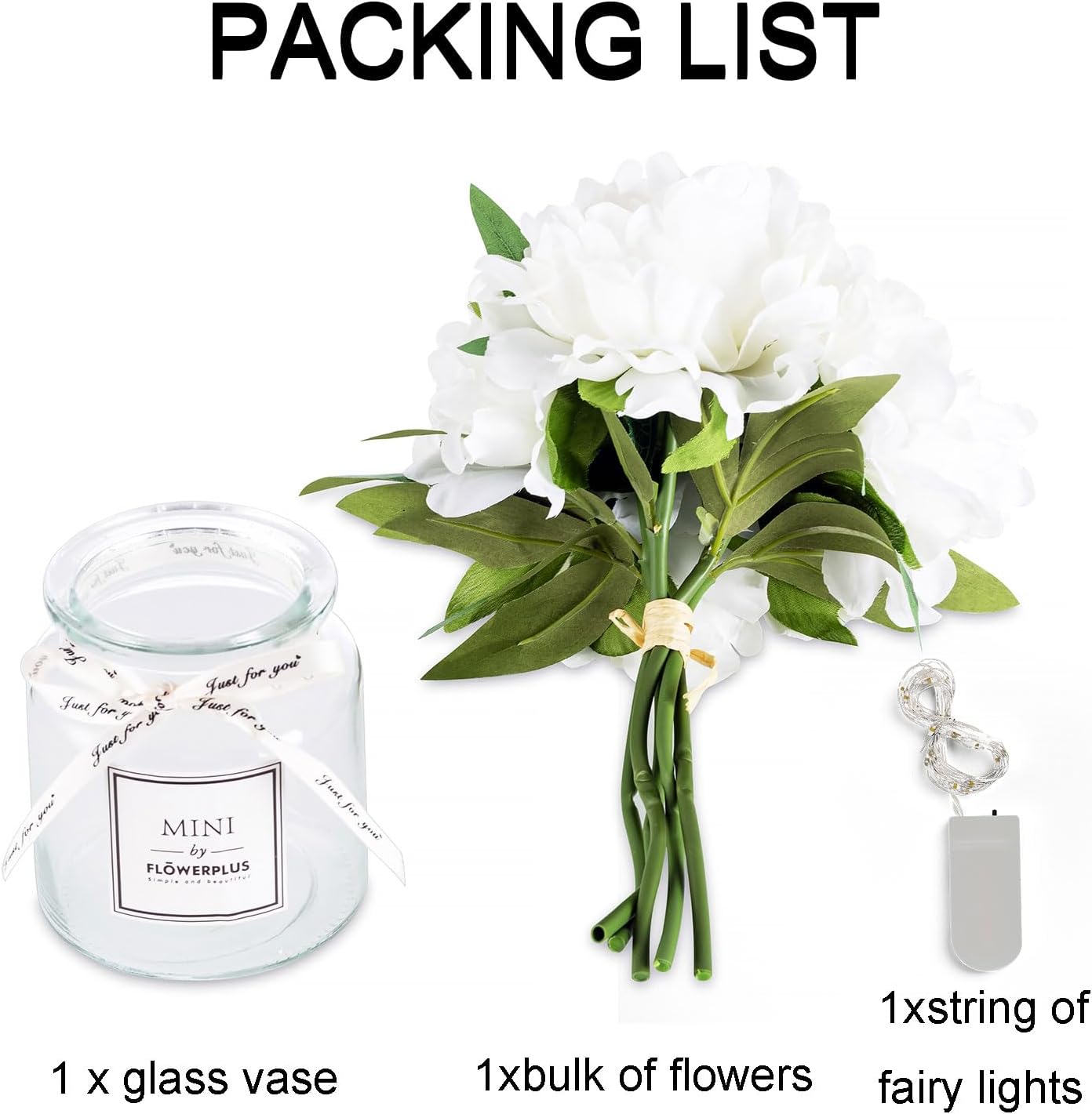 BLOSMON White Fake Flowers with Vase: Small Coffee Table Decor Bathroom Hydrangea Faux Flowers in Vase Office Desk Shelf Home Living Room Bedroom Vanity nightstand Decorations Floral Arrangement