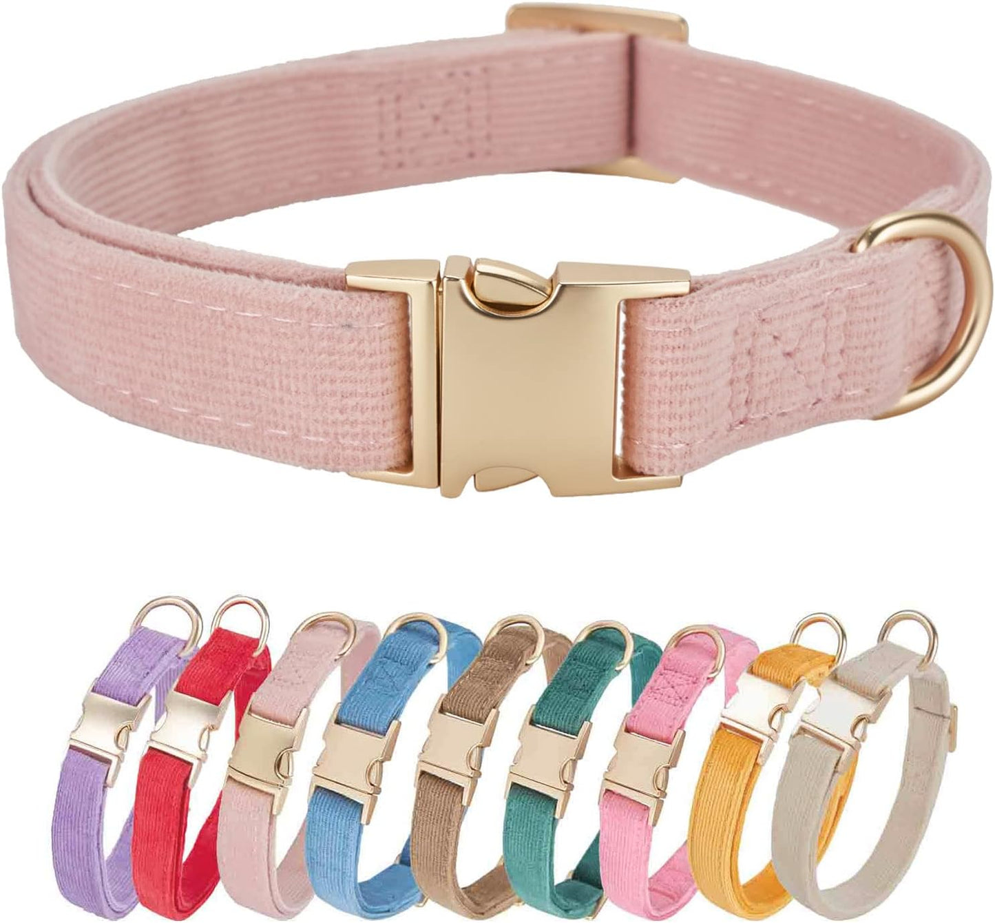 YUDOTE Soft Cotton Dog Collar with Metal Buckle Adjustable Heavy Duty Comfy Corduroy Collars for Small Medium Large Dogs,Black,Small