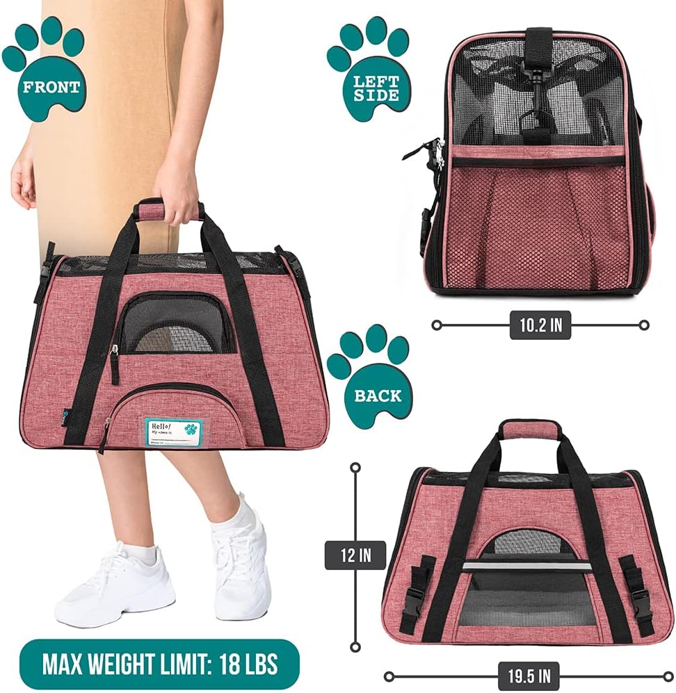 Premium Airline Approved Soft-Sided Pet Travel Carrier by PetAmi | Ventilated, Comfortable Design with Safety Features | Perfect For Plane or Car | Ideal for Small to Medium Sized Cats, Dogs, and Pets