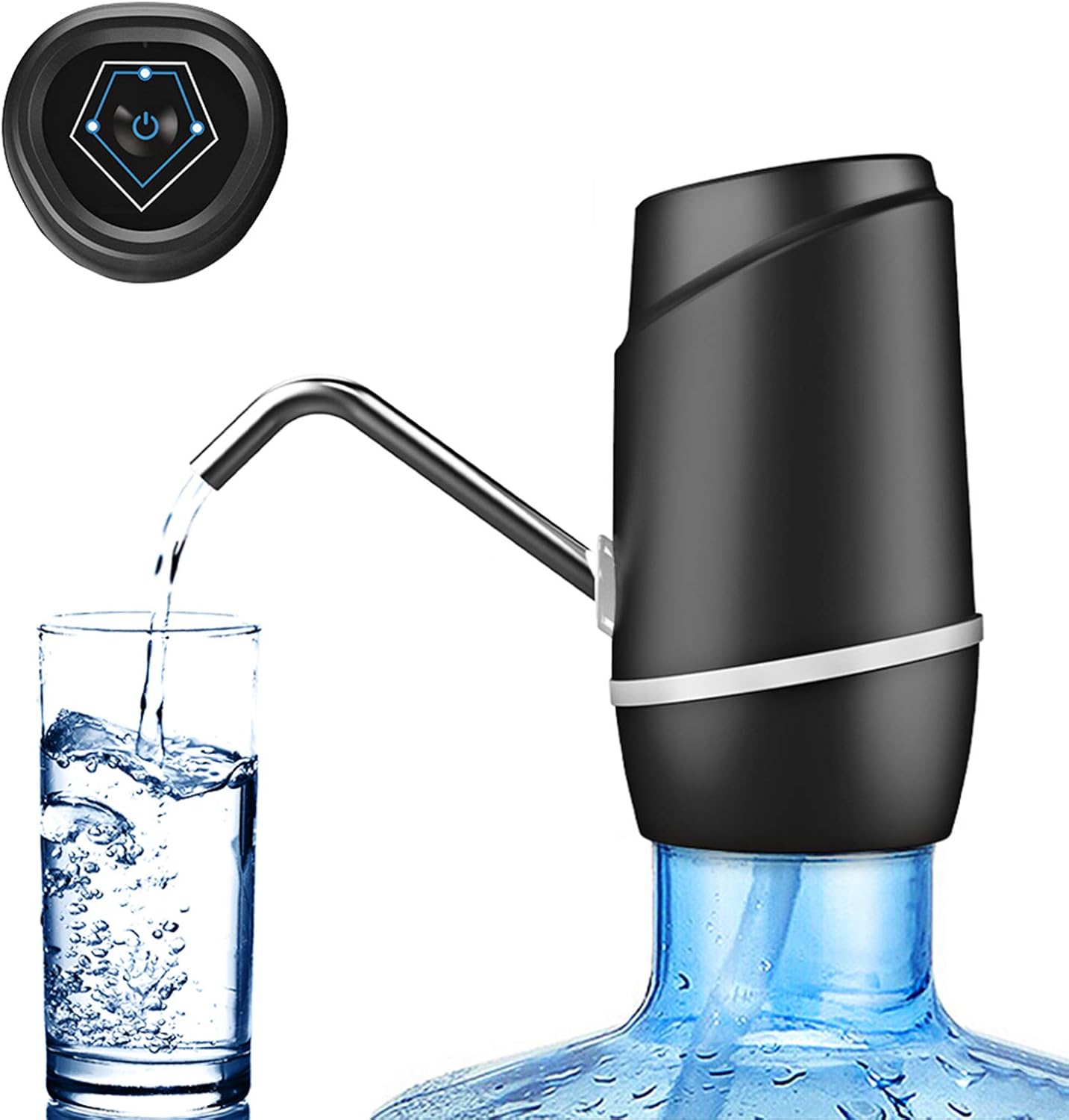 5 Gallon Electric Drinking Portable Water Dispenser, Universal USB Charging Water Bottle Pump for 2-5 Gallon with 2 Silicone