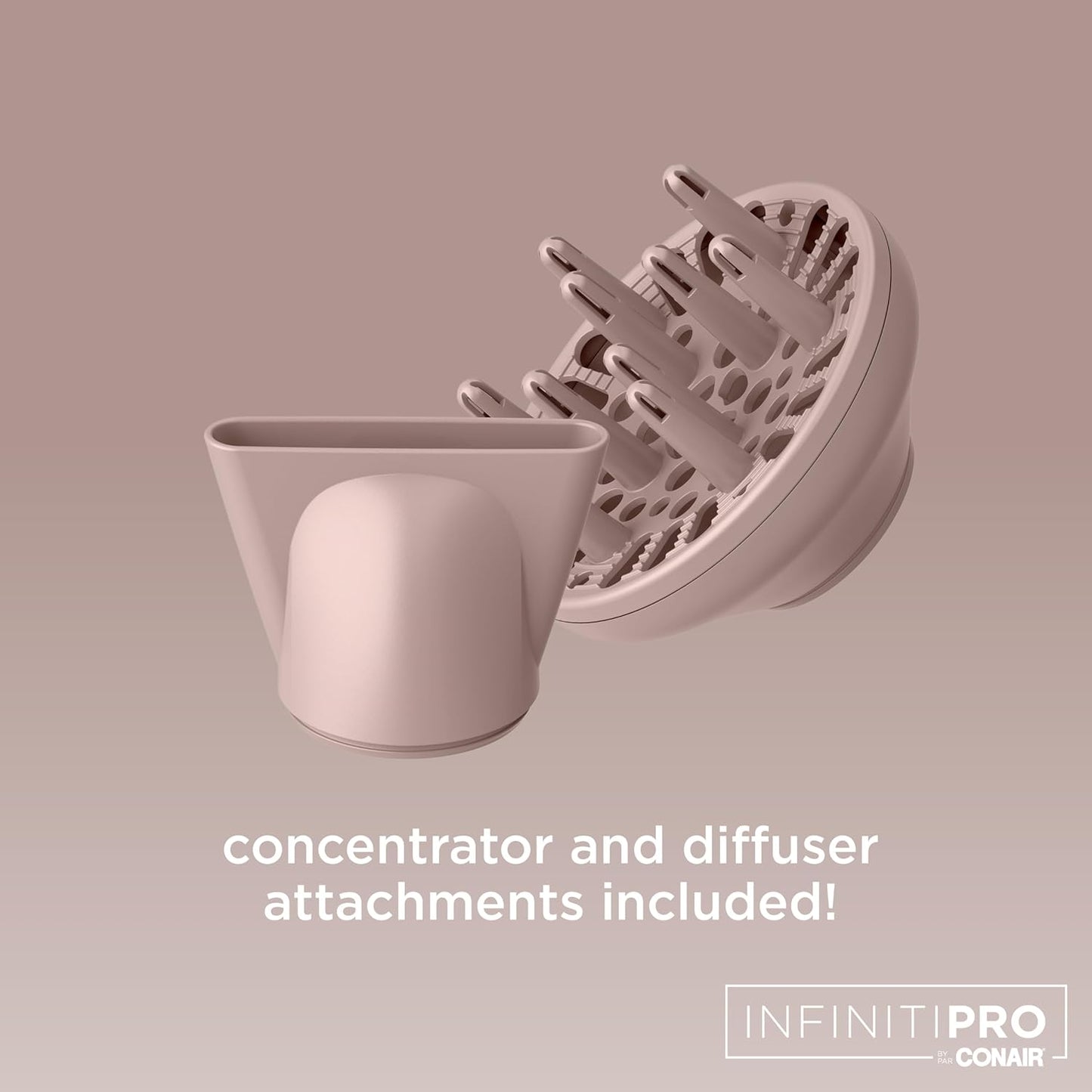 InfinitiPRO by Conair 750C Frizz Free Pro Dryer, 3 Heat/2 Speed Settings, Includes Diffuser and 2 Contentrators, Rose Gold, Hair Dryer