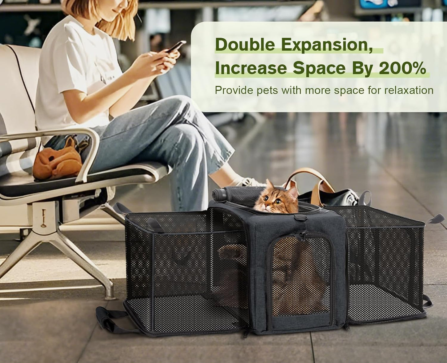 Approved Collapsible Cat Soft-Sided Carriers, Breathable Pet Carriers up to 5kg/12lbs, Portable Dog Carrier Great for Travel, Outdoor, Hiking, Camping(Gray)