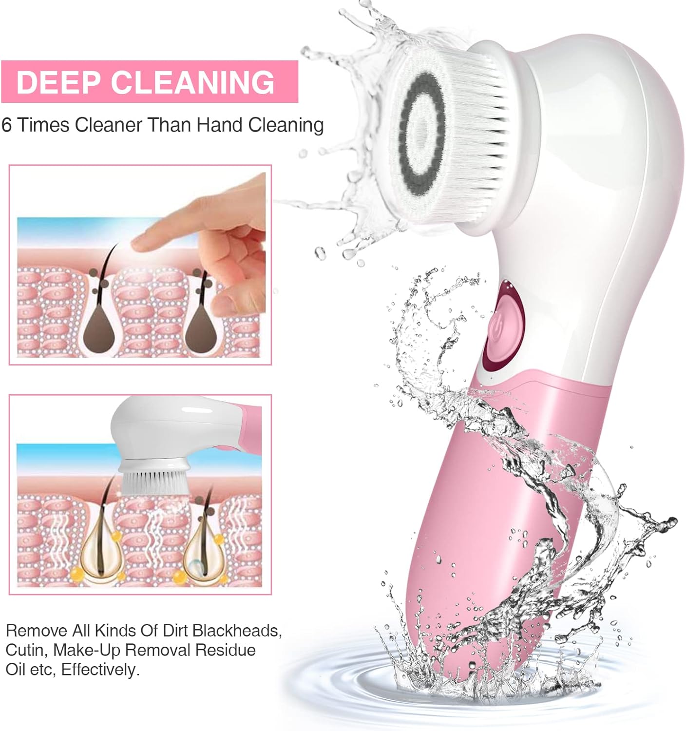 Facial Cleansing Brush Electric Facial Exfoliating Massage Brush with 3 Cleanser Heads and 2 Speeds Adjustable for Deep Cleaning, Removing Blackhead, Face Massaging