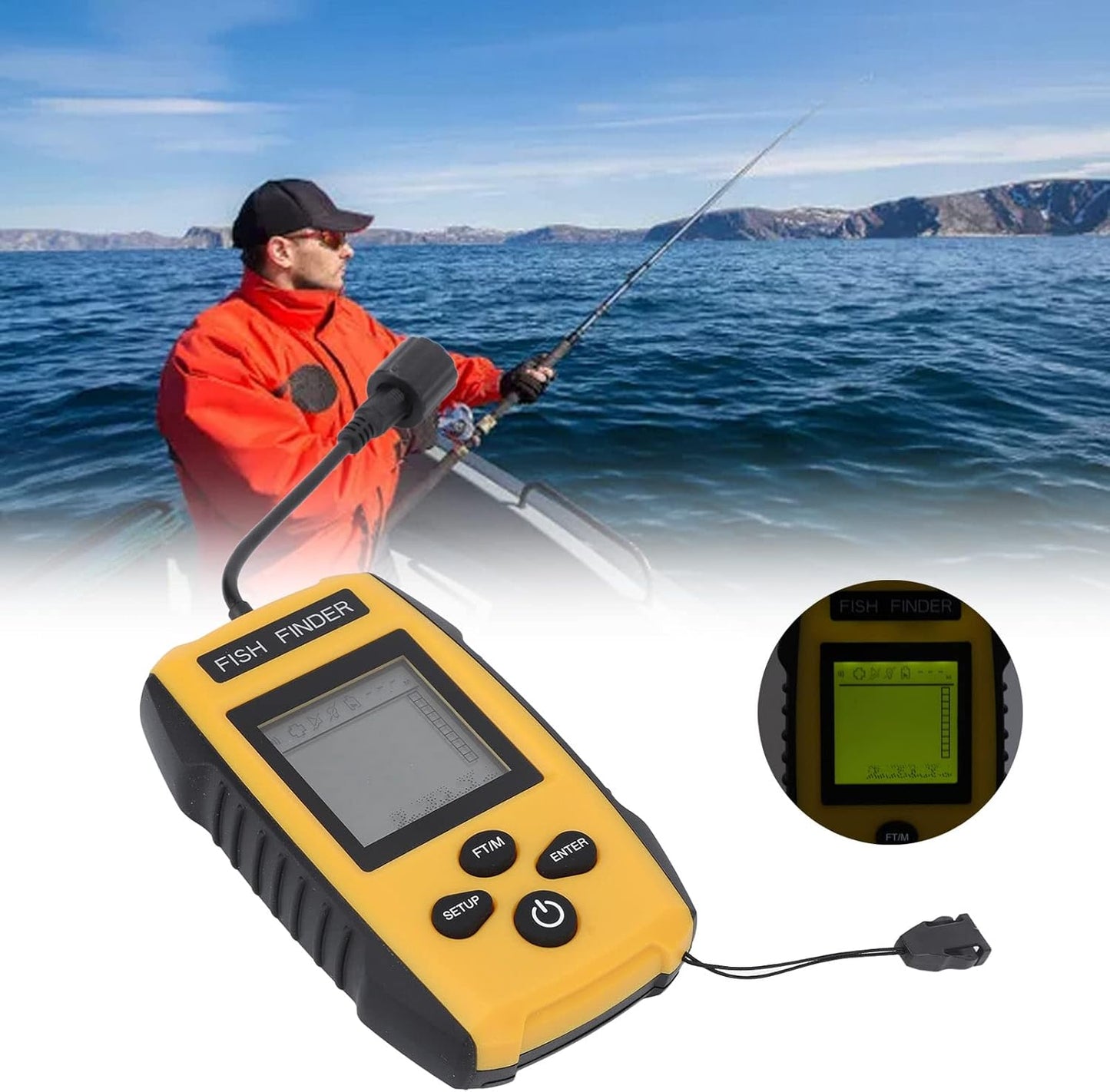 Portable Fish Finder, LCD Display Fish Finder Sonar Sensor,Handheld Fish Depth Finder with Alarm,for Ice Fishing Sea Fishing Kayak Fishing