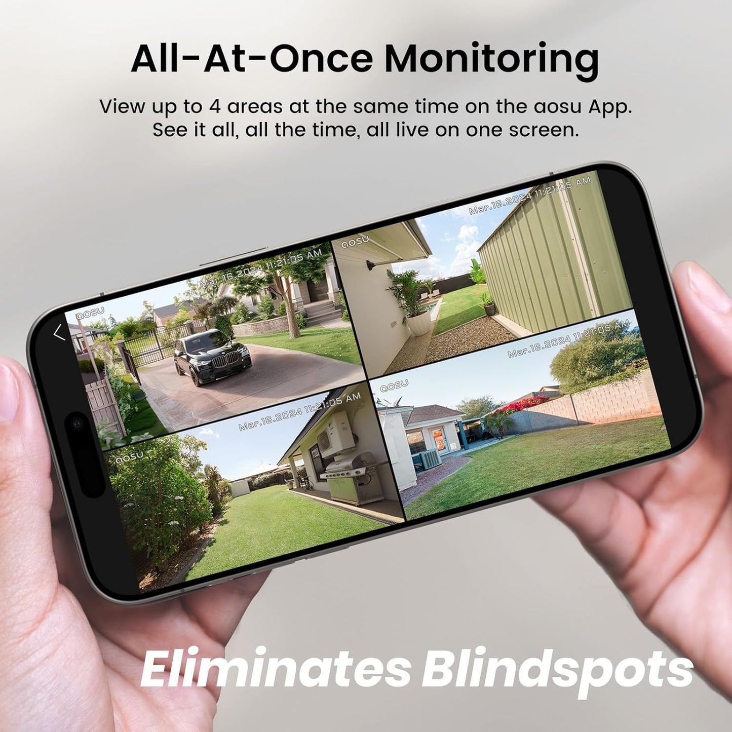 AOSU 2K Solar Security Cameras Wireless Outdoor, WiFi Camera Surveillance Exterieur for Home Security System, 166° View, Color Night Vision, 2-Way Talk, 32GB Homebase Local Storage, No Monthly Fee