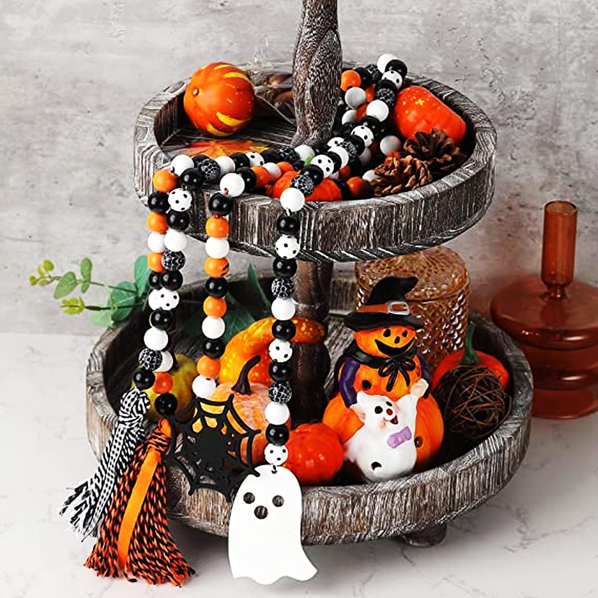 Syyflibb Wood Bead Garland 58in Tassel Wood Bead Decoration Can Be Used in Home Decor & Coffee Table Decor & Rustic Farmhouse & Kitchen Decor & Living Room Decor & Wall Hanging Decorationr (wood) (Black White)