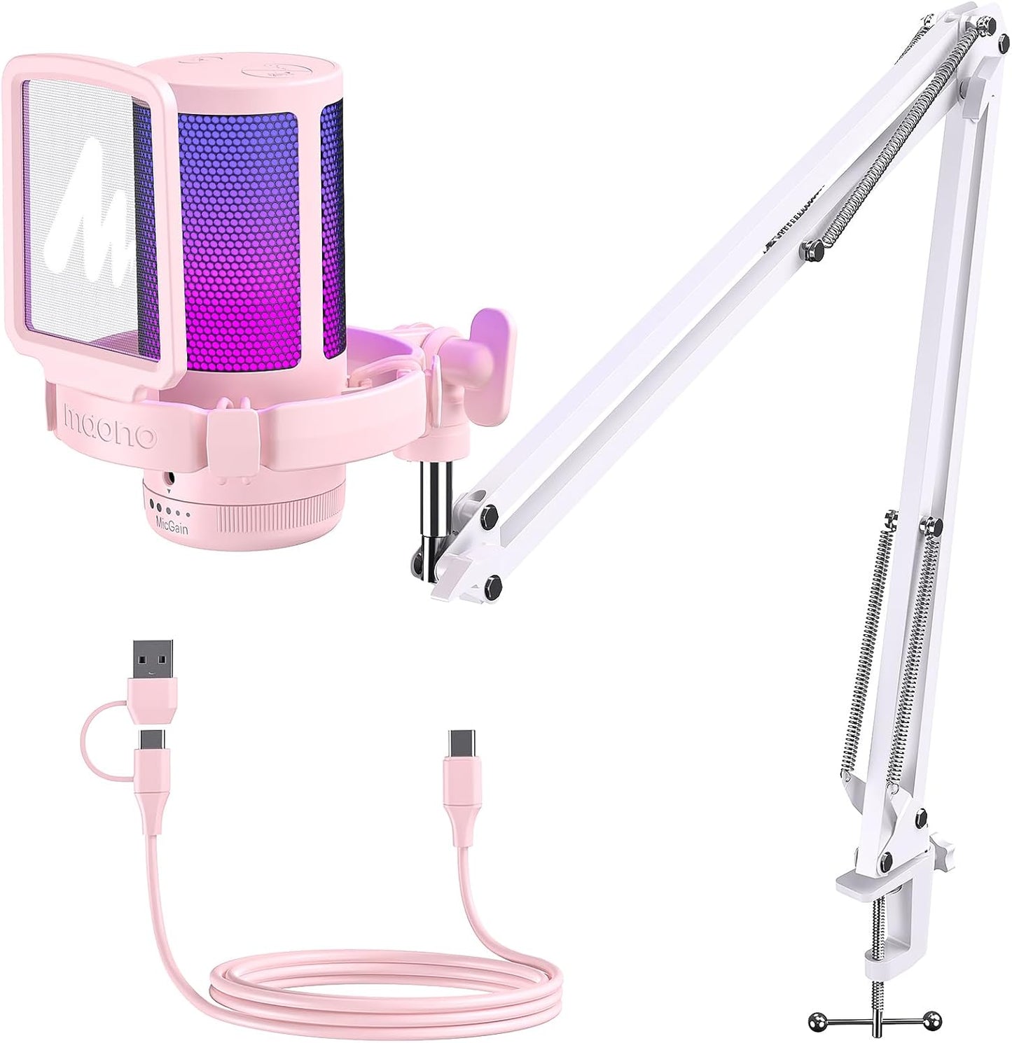 MAONO Gaming USB Microphone, Noise Cancellation Condenser mic with Mute, Gain, Monitoring, Boom Arm for Streaming, Podcast, Vocal, Twitch, YouTube, Discord, PC, Computer, PS4, PS5, Mac, DGM20S