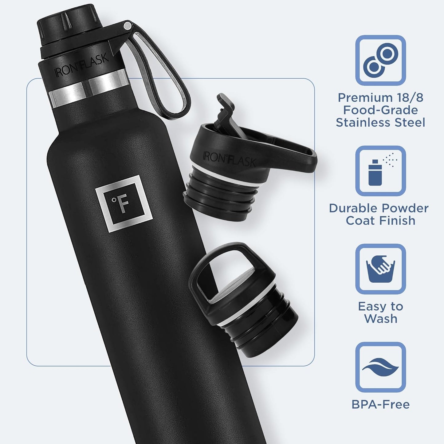 Camping & Hiking Hydration Canteens - 24oz 3 Lids (Narrow Straw/Spout Lid) Leak Proof Vacuum Insulated Stainless Steel - Hot & Cold Double Walled Sports Water Bottle