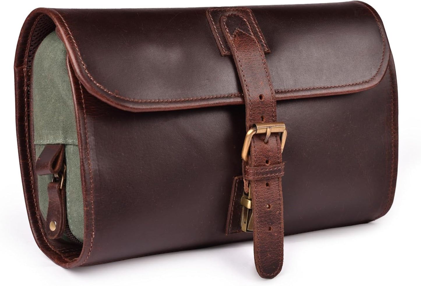 LEATHER VILLAGE Hanging Toiletry Bag for Men & Women, Handcrafted Vintage Cosmetic & Shaving Organizer Travel Dopp Kit- Brown