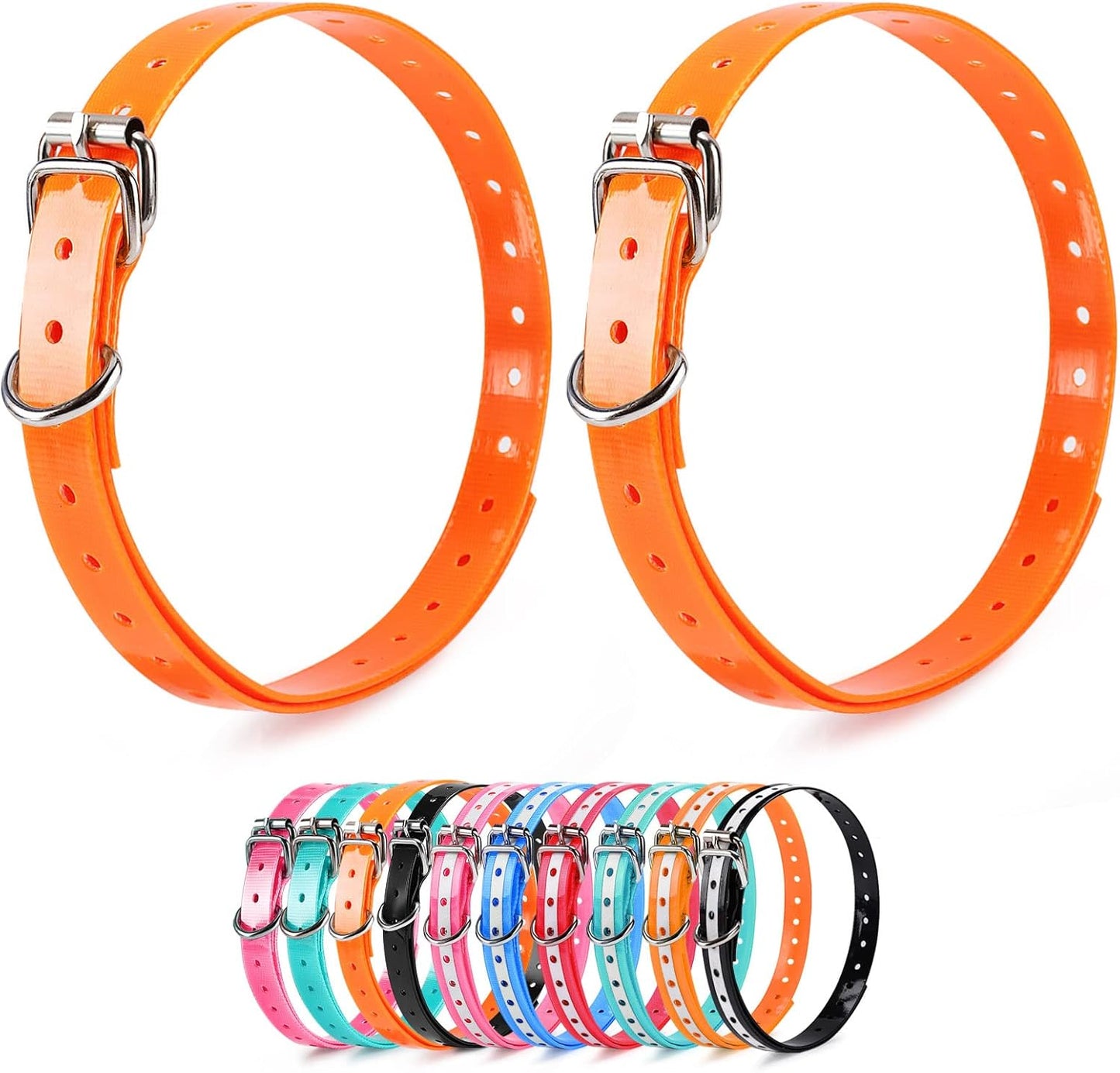 LuckinPET Waterproof Dog Collar Replacement Strap for Shock Collar and Fence Easy Clean Odorless Dog Collar Metal Buckle 3/4 Inch Adjustable Size Durable Anti-Odor TPU Dog Collar Orange Pack of 2