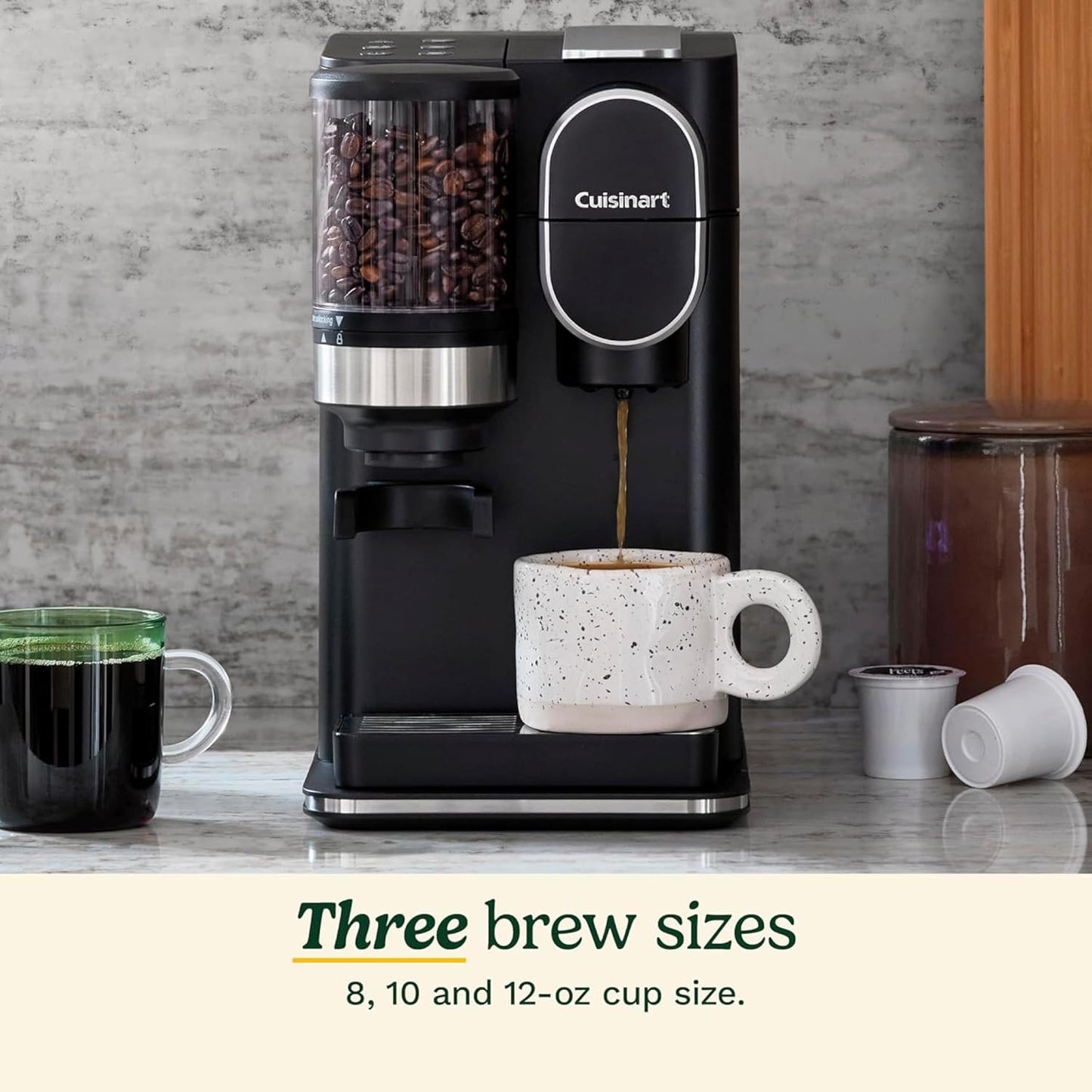 Cuisinart Single-Serve Coffeemaker with Built-in Grinder, Three Brew Sizes, Black (DGB-2C)