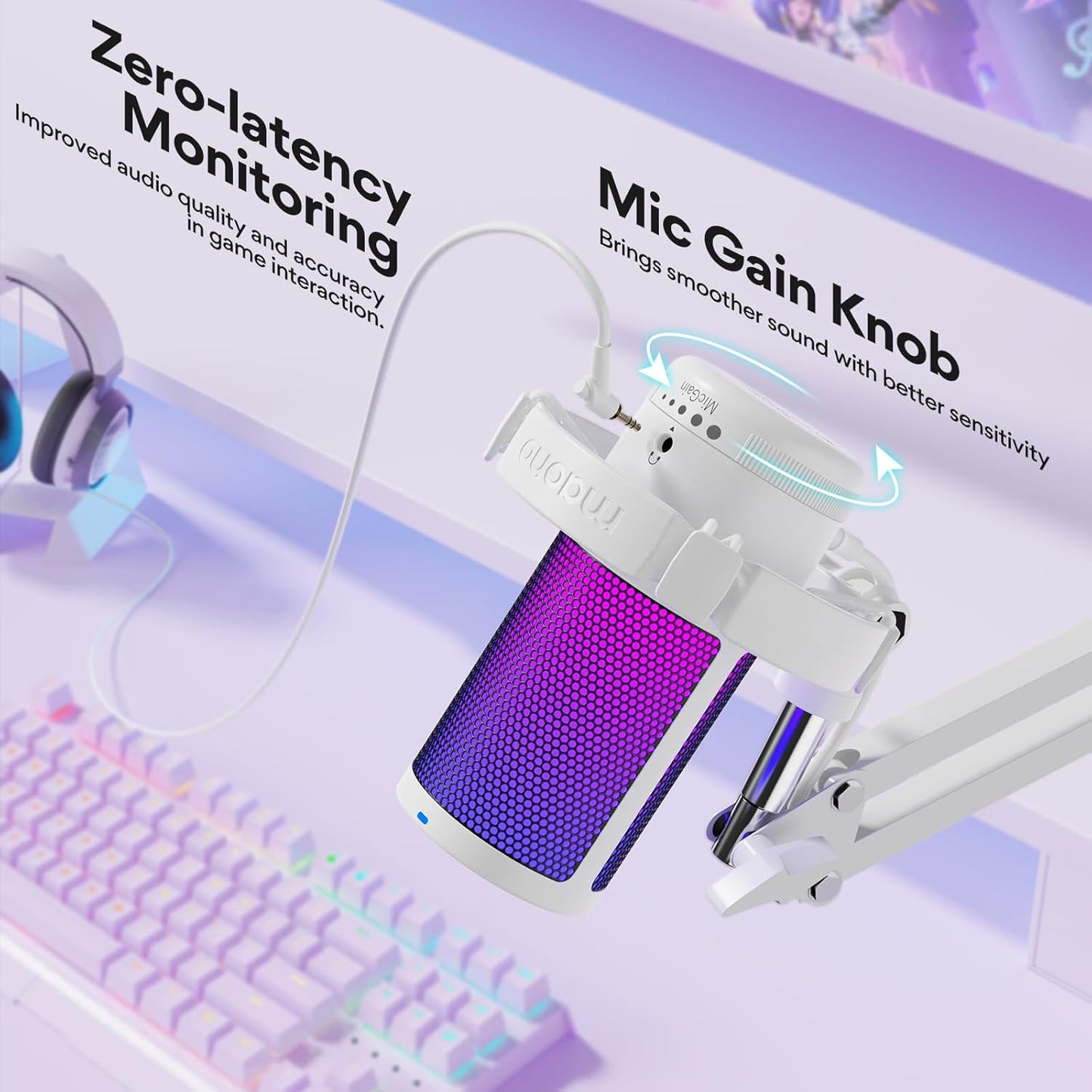 MAONO Gaming USB Microphone, Noise Cancellation Condenser mic with Mute, Gain, Monitoring, Boom Arm for Streaming, Podcast, Vocal, Twitch, YouTube, Discord, PC, Computer, PS4, PS5, Mac, DGM20S