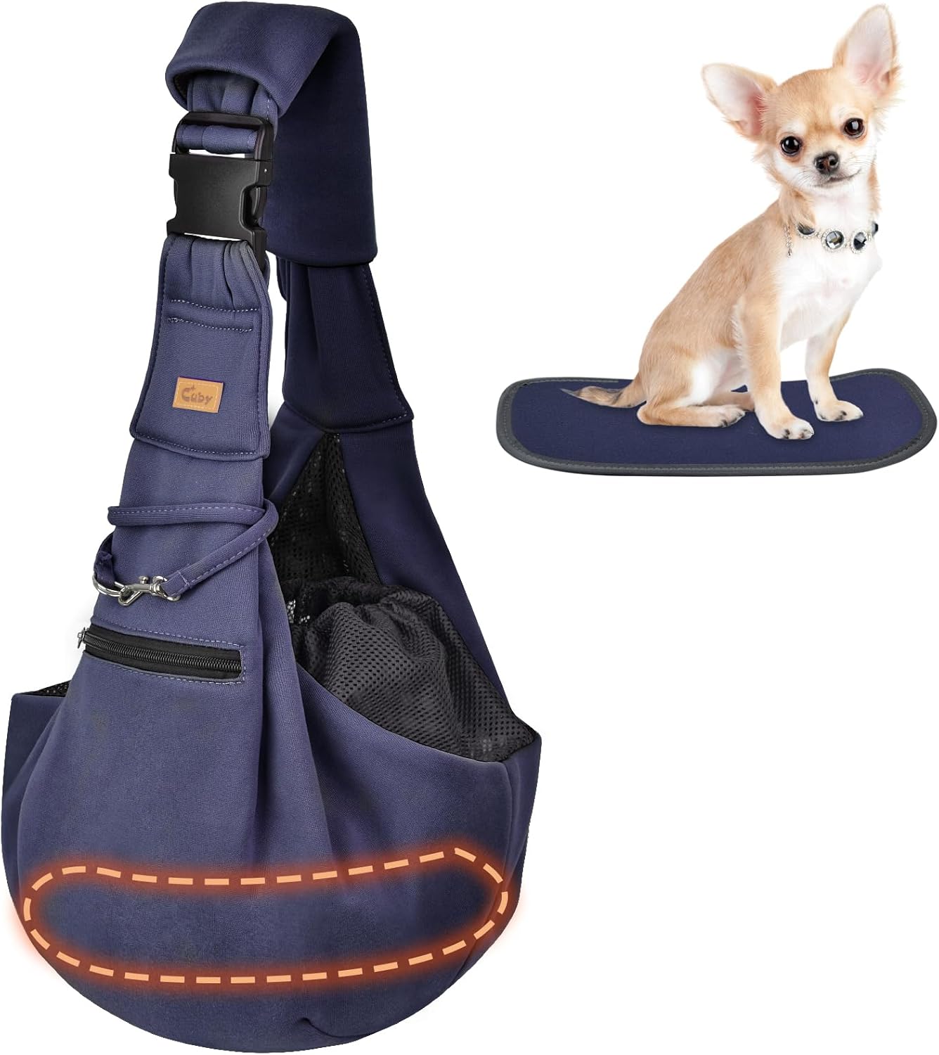 Cuby Adjustable Dog Cat Sling Padded Hard Bottom Pet Carrier Sling Soft Carrying Puppy Bag for Small Dogs Cats Outdoor Travel (Grayish-White)