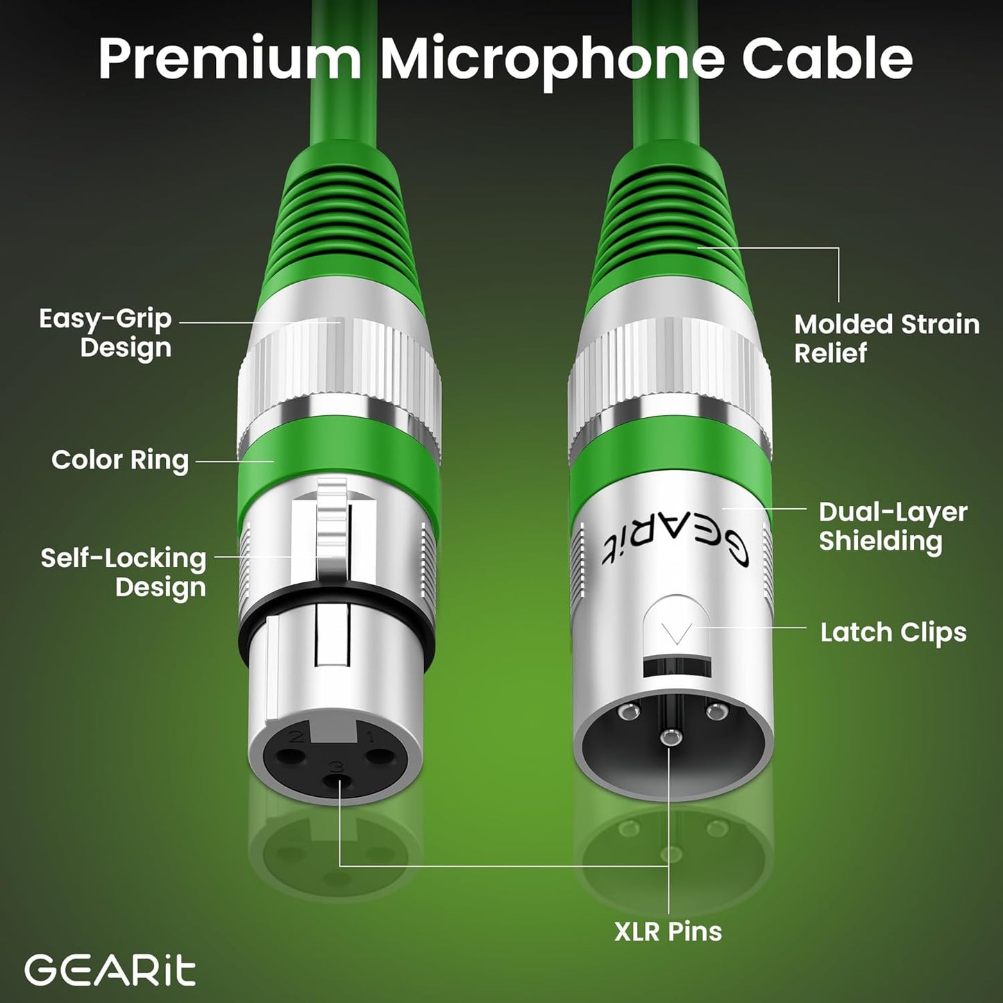 GEARit XLR Male to Female Microphone Cable (10 Feet, 6-Pack) 3-Pin Balanced Shielded Mixer, Recording Studio, Podcast - Black