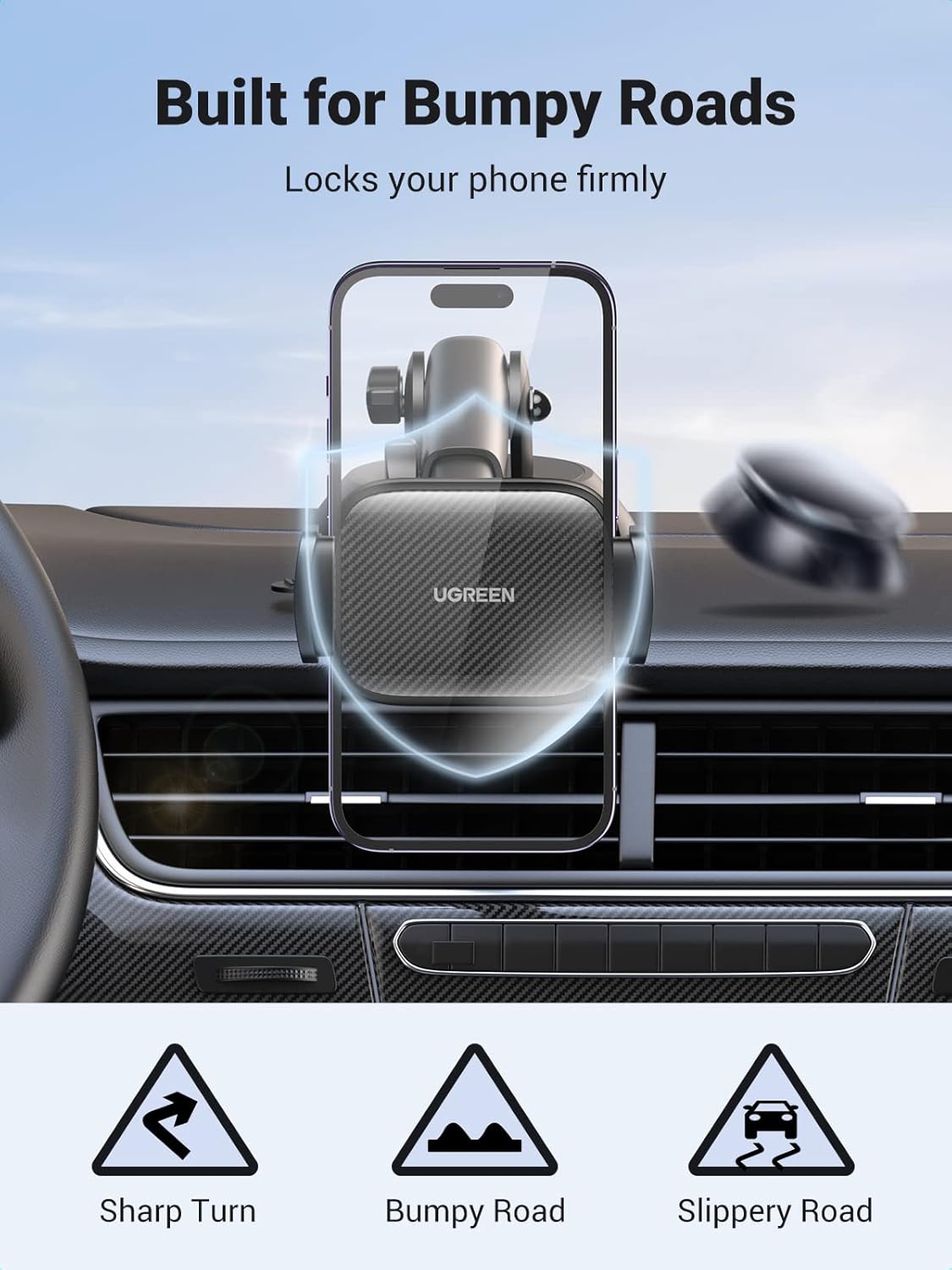 UGREEN Car Phone Holder Dashboard Windshield, Strong Suction Car Phone Mount 360 Degree Rotation Long Arm, Cell Phone Holder Car for iPhone 14 Pro Max 13 Pro Max 12 Pro Max, Galaxy S23 S22, Pixel 4 XL