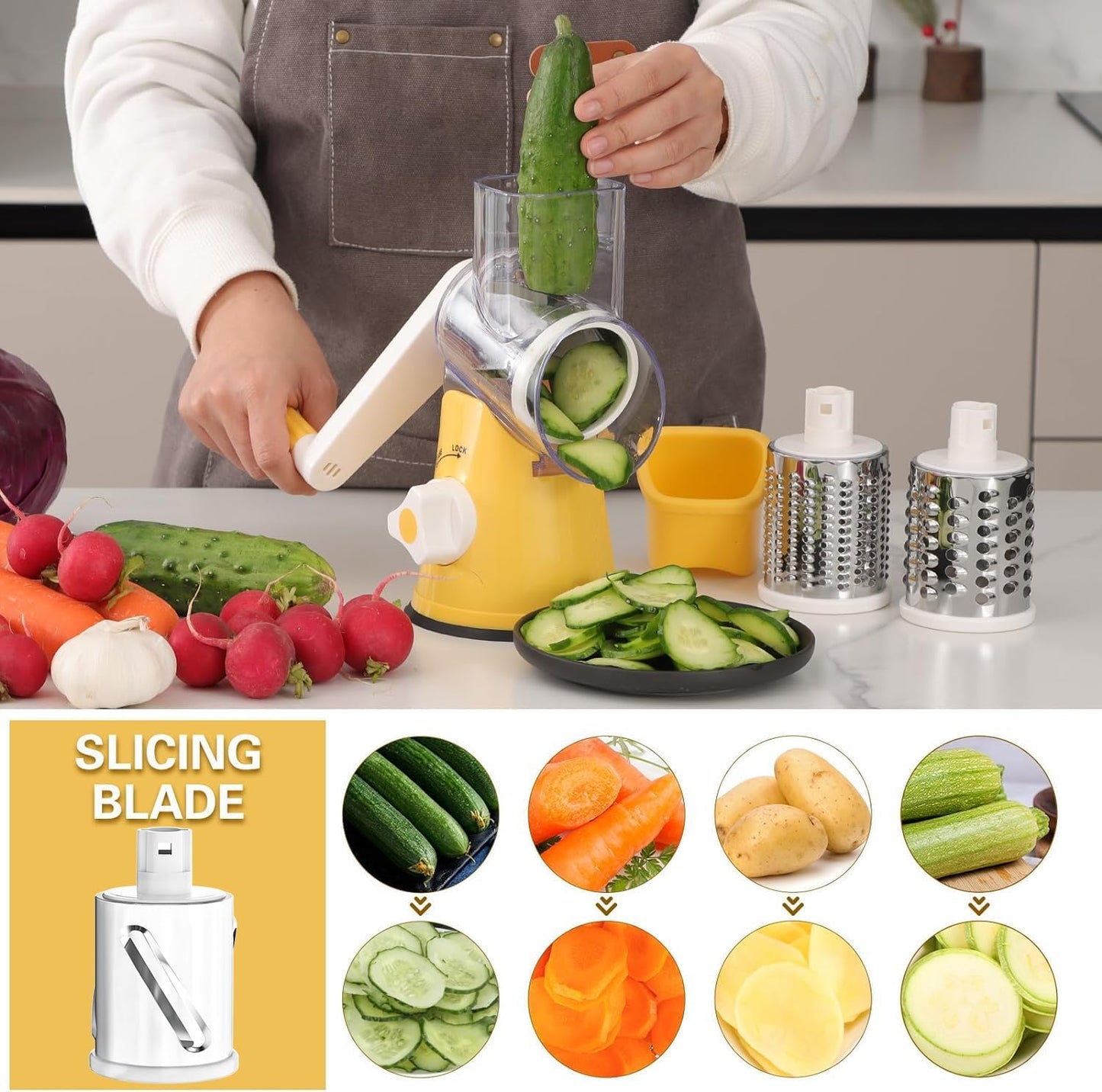 Purilite Select Rotary Cheese Grater with 3 Stainless Steel Blades