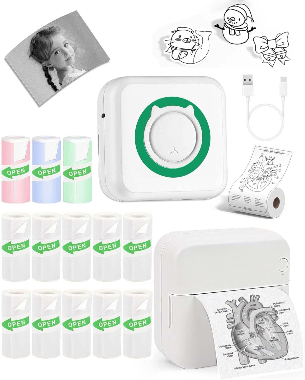 Label Maker - Mini Portable Sticker Printer with 13 Rolls Self-Adhesive Thermal Papers, Labeller Machine for Home Office Study Business Texts Journal, Blue