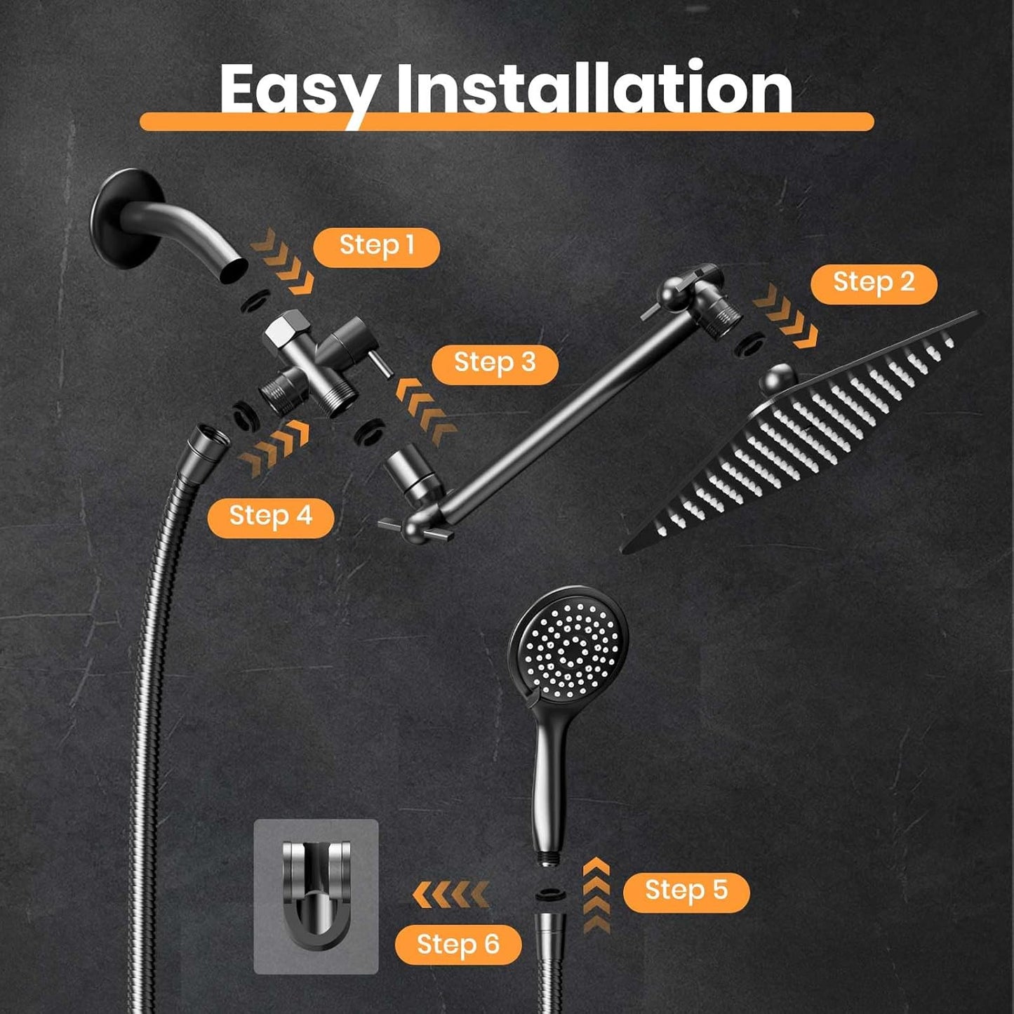 COSYLAND Rain Shower Head with Handheld - 304 Stainless Steel High Pressure 8 inch Square Rainfall Showerhead Combo with 5 Spray Mode 11 inch Extension Adjustable Arm & 60 inch Hose - Chrome