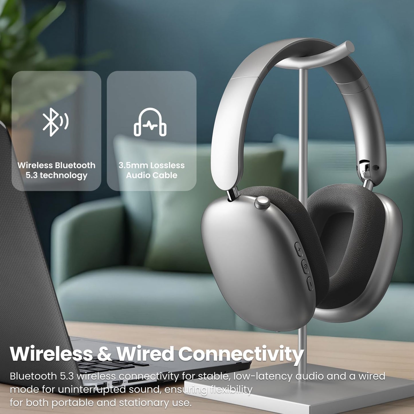 Wentronic Y01 Wireless Over Ear Headphones, Noise Canceling Bluetooth 5.3 Headphones with Microphones,Hi-Res Audio,48H Playtime,Foldable,Breathable Soft Earpads for iOS/Android/Samsung/PC-Green