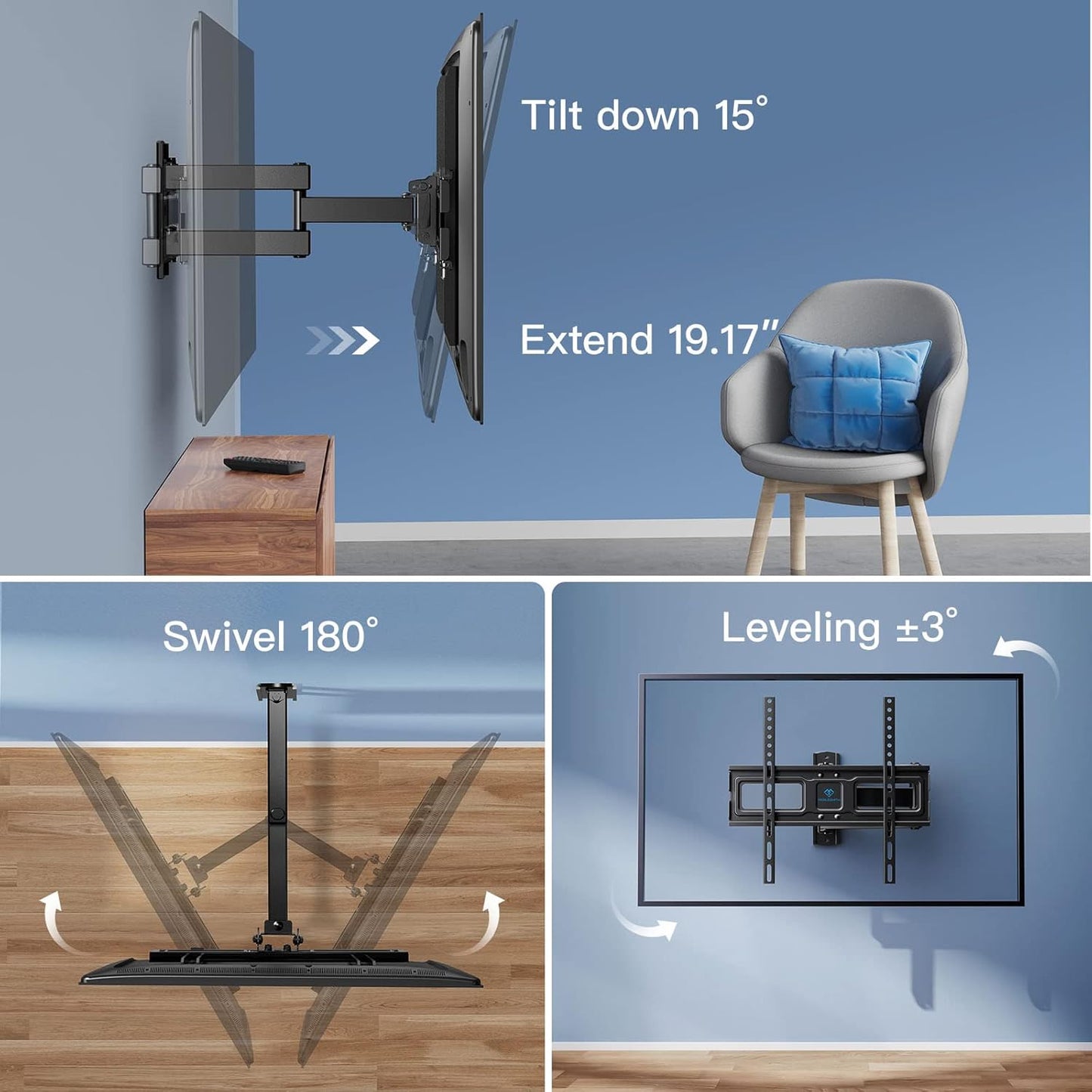 PERLESMITH Full Motion TV Wall Mount for 26-55 inch Flat Curved Screen TV up to 70lbs, Corner TV Wall Mount TV Bracket with Articulating Arm Swivel Extension Tilt, TV Mount MAX VESA 400x400mm, PSMFK7