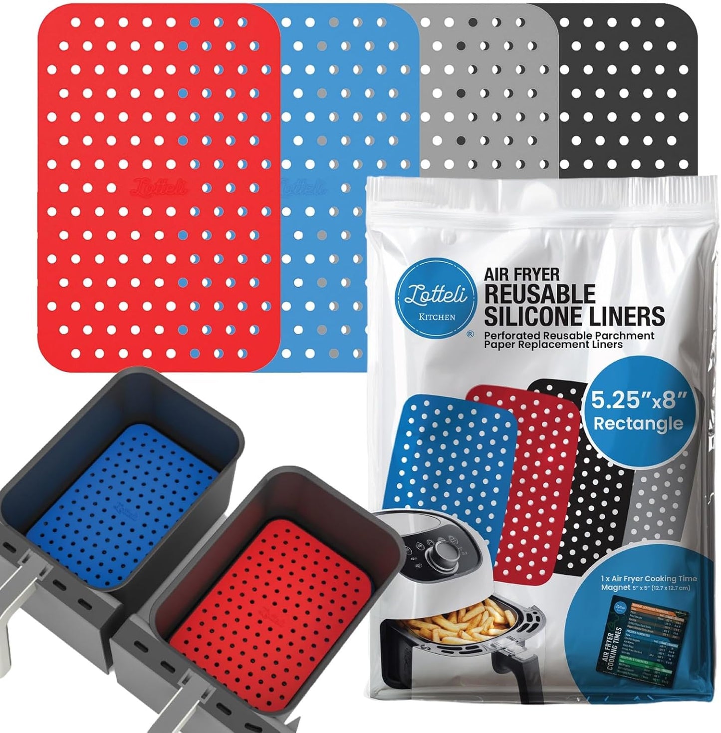 Collapsible Silicone Air Fryer Basket Liners Pot - AirFryer Liners Reusable Bowls for 5 Quart or Bigger - Air Fryer Accessories 2 Pack - Round Silicone Liners (Red & Black)