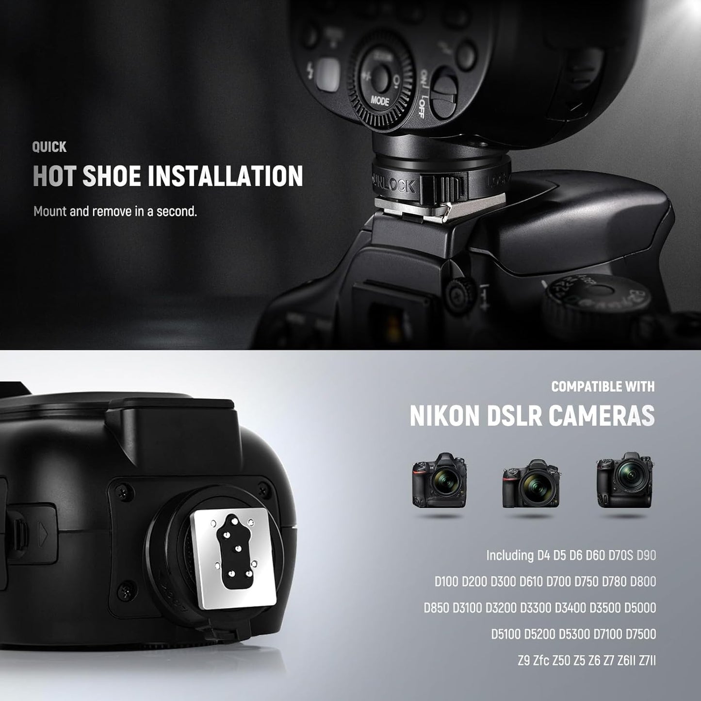 NEEWER Round Head Flash Seedlite Compatible with Nikon, 76Ws 2.4G Z1-N Camera Flash with 1/8000s HSS 480 Full Power Flash, 1.5s Fast Recycle, Built in 2600mAh Battery, 10 Levels LED Modeling Lamp
