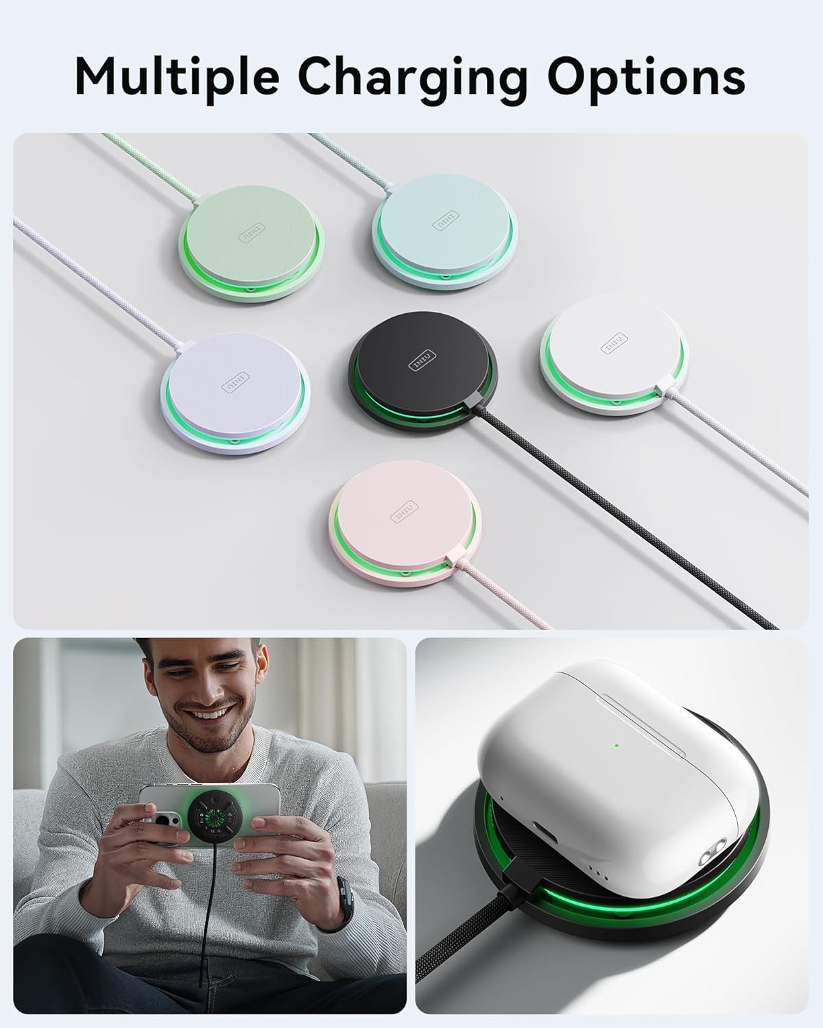 INIU Magnetic Wireless Charger, Qi2 Certified 15W Fast Mag-Safe Wireless Charging Pad with Cooling Fan & LED Light, for iPhone 16 15 14 13 12 Series, AirPods, and More (Adapter Included)