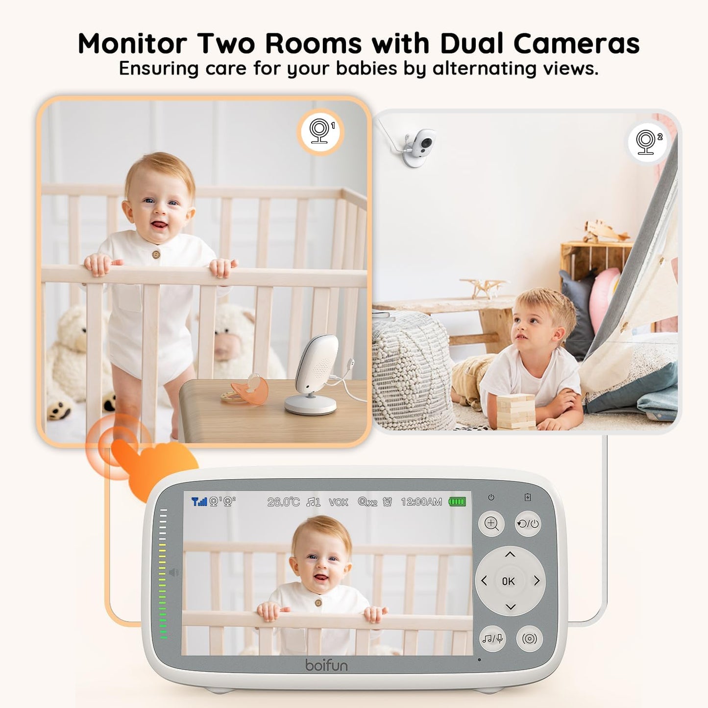BOIFUN Baby Monitor No Wi-Fi, 4'' 3X Zoom Display, Video Baby Monitor Camera, IPS 720p Wireless (Moniteur Bébé), Easy to Use and Set Up, VOX Sound Detection, Invisible Infrared Night Vision